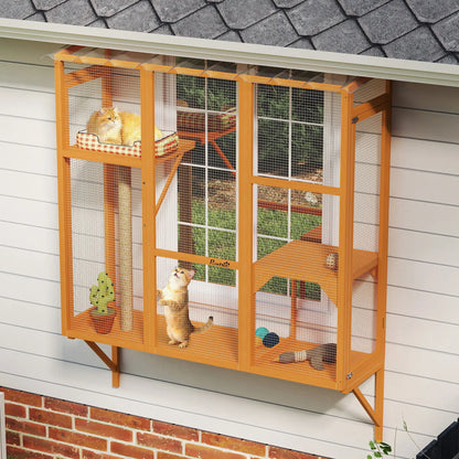 Wooden Catio Outdoor Enclosure, 2 Jumping Platforms, Scratching Post, Orange Outdoor Cat Enclosures at Gallery Canada
