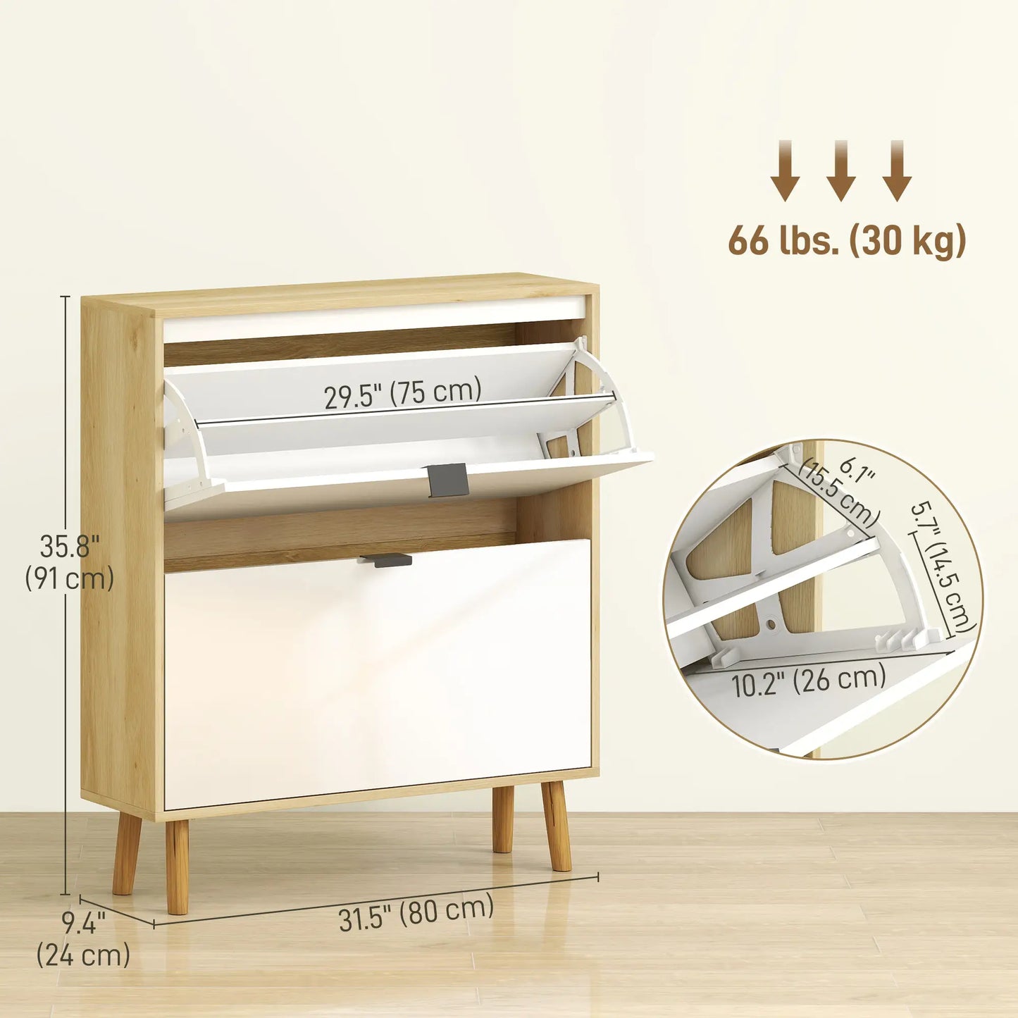 Narrow Shoe Cabinet, 2 Flip Drawers, Adjustable Shelves, Holds 16 Pairs, White Shoe Storage Cabinets & Racks at Gallery Canada