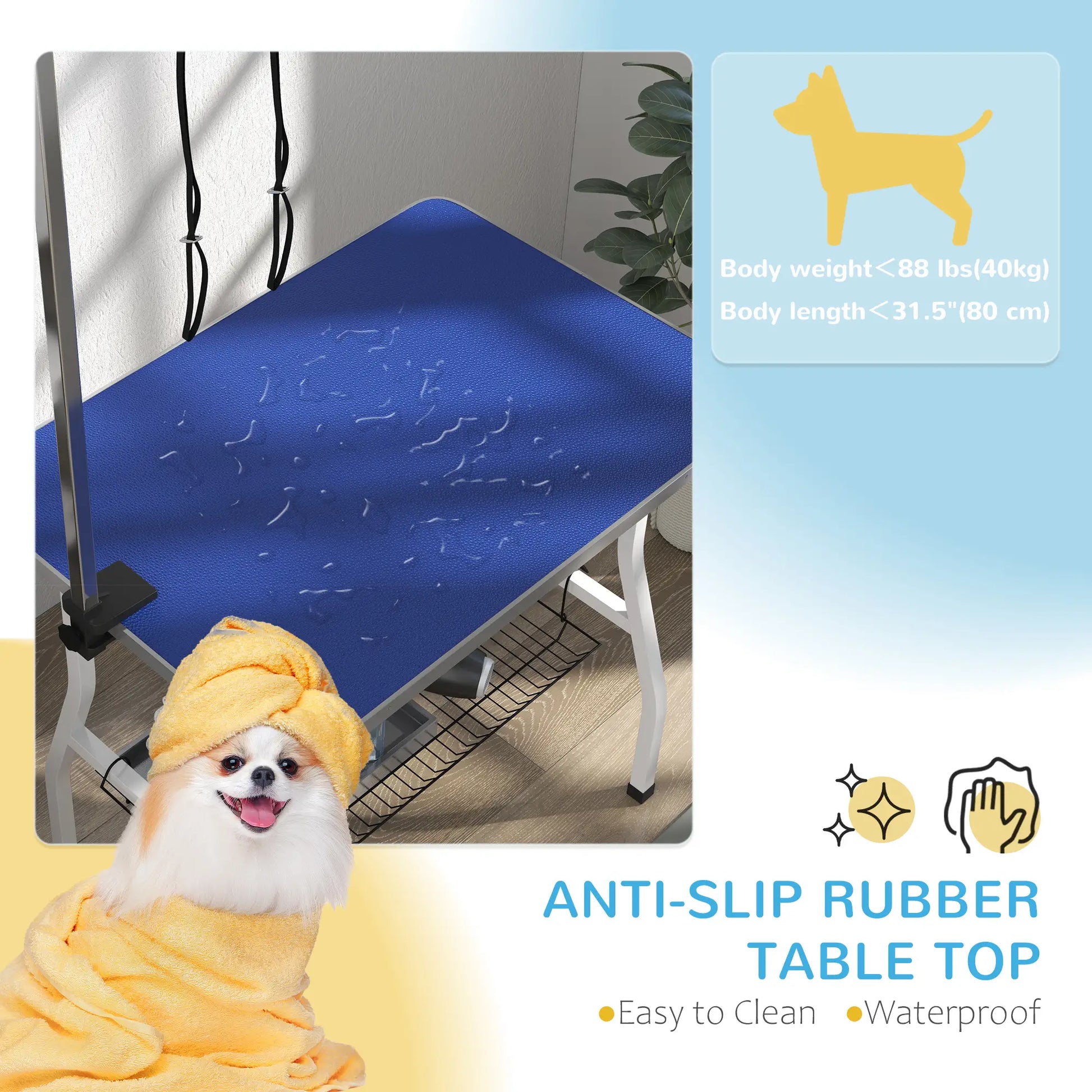 Dog Grooming Table, Adjustable Arm, Mesh Tray, 35" x 24" x 61", Blue Dog Grooming Tables at Gallery Canada