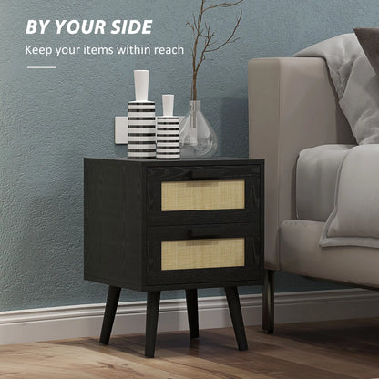 Boho Nightstands Set of 2, 2 Drawers, Bedroom Living Room, Black Bedside Tables at Gallery Canada