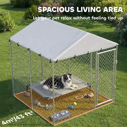 6.6' x 6.6' x 6.6' Outdoor Dog Kennel Heavy Duty Galvanized Steel with UV-resistant Roof, Silver Dog Kennels at Gallery Canada