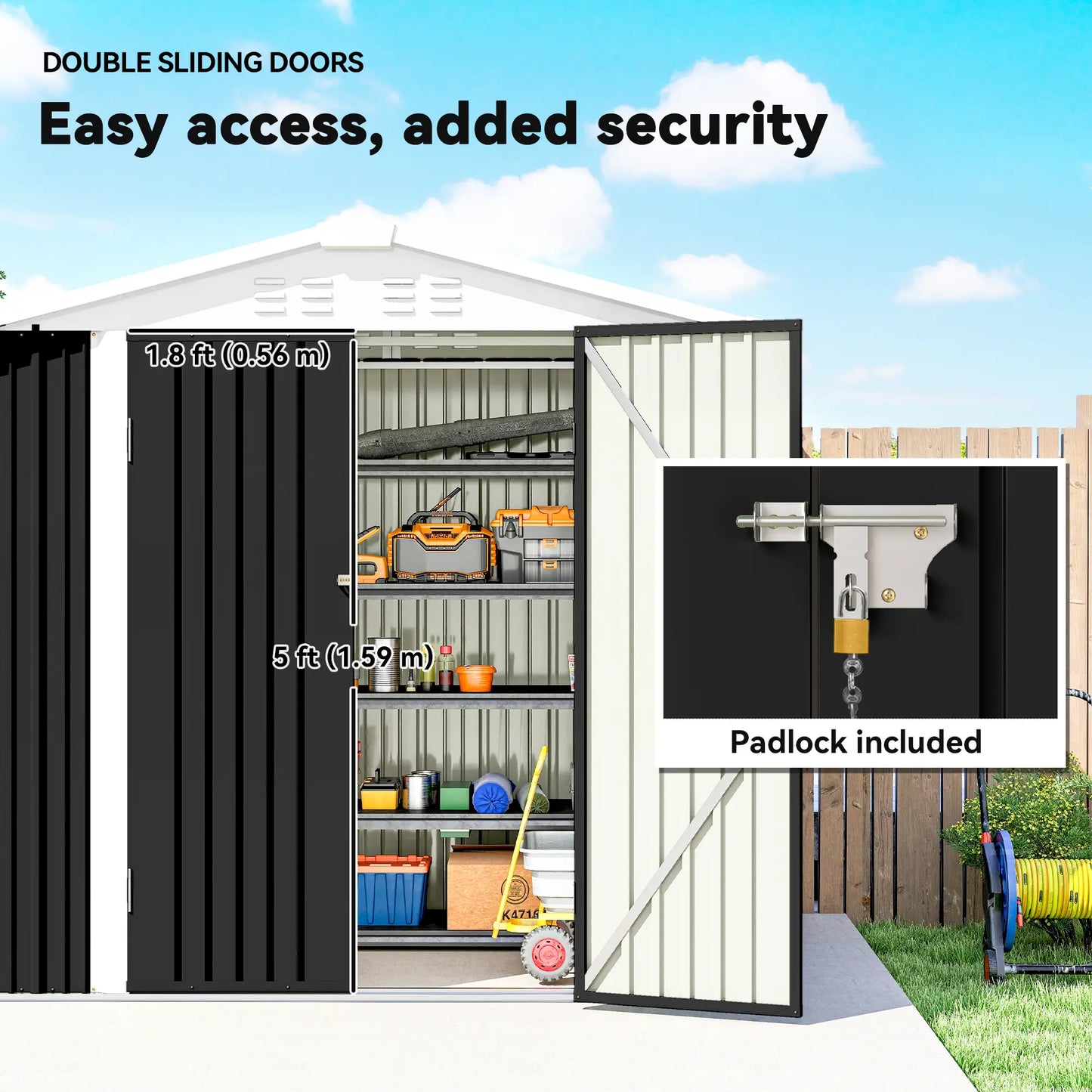 6.5' x 4' Metal Outdoor Storage Shed, Lockable Doors, 4 Vents, Dark Grey Sheds at Gallery Canada