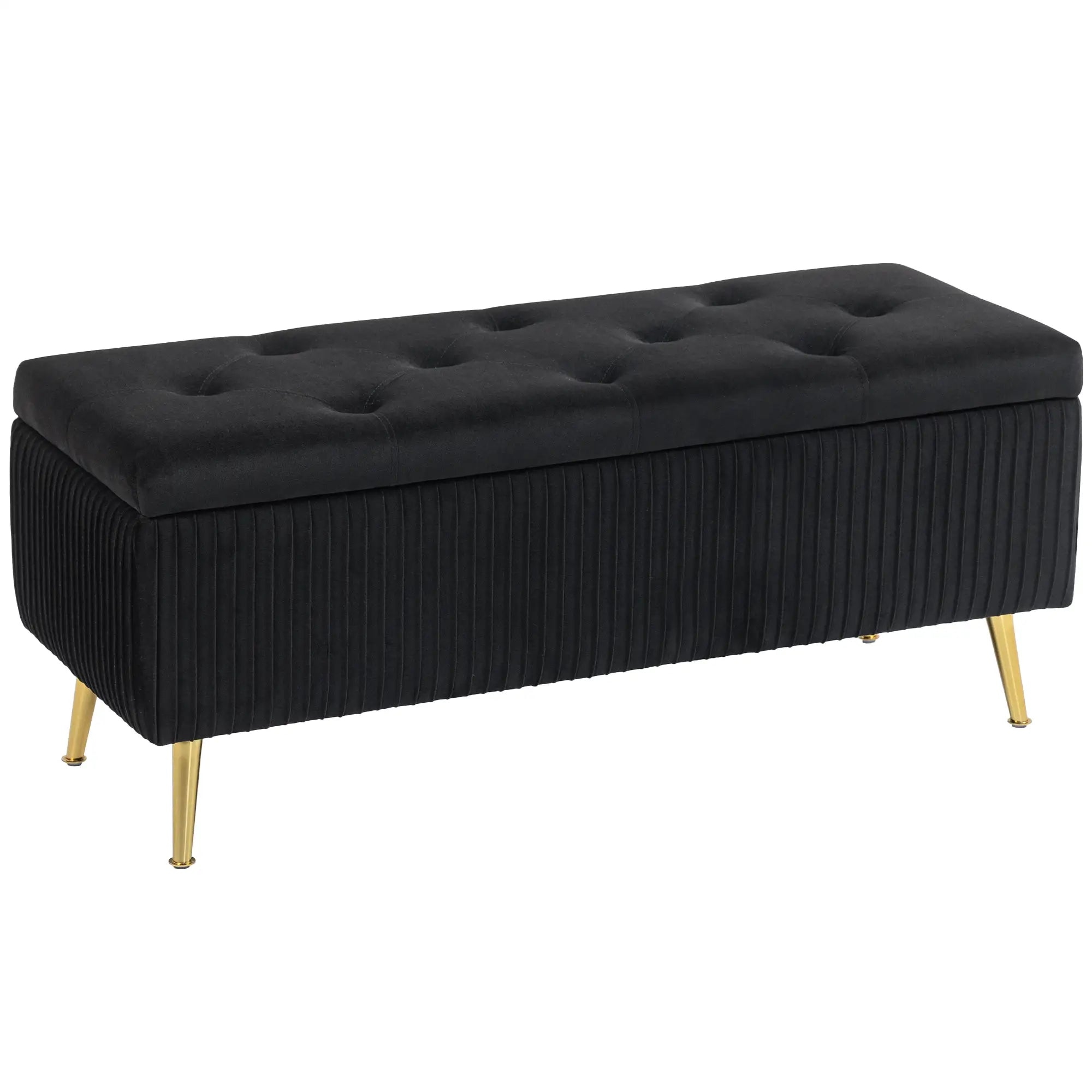 43 Inch Storage Ottoman Bench, Steel Legs, Padded Seat, Black Storage Ottomans & Benches at Gallery Canada