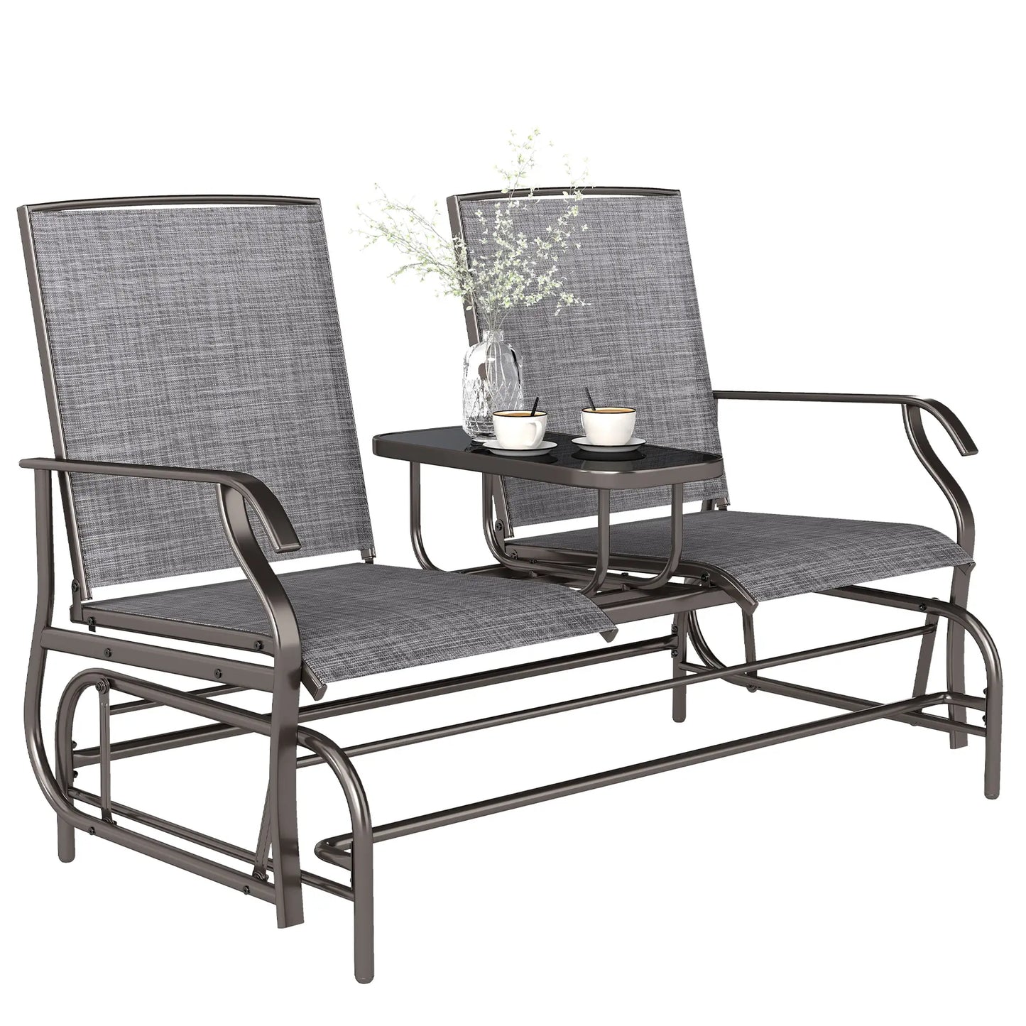Outdoor Glider Rocking Chair, 2 Person Loveseat, Garden Bench, Grey Outdoor Gliders Brown Frame, Grey Cover at Gallery Canada