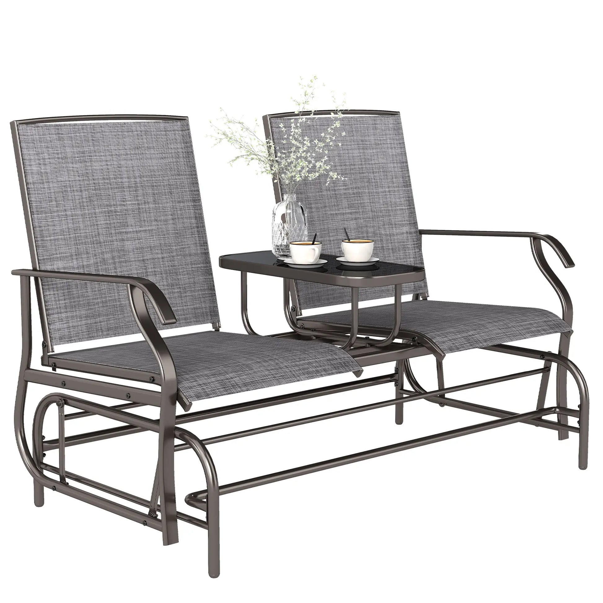 Outdoor Glider Rocking Chair, 2 Person Loveseat, Garden Bench, Grey Outdoor Gliders Brown Frame, Grey Cover at Gallery Canada