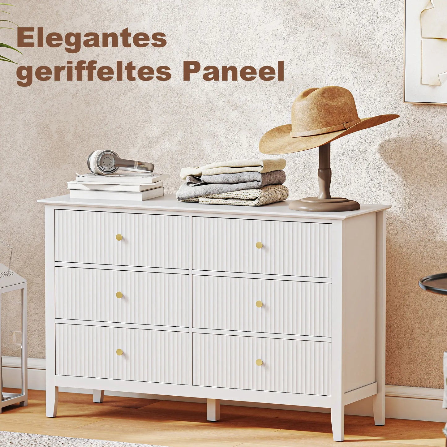 Commode moderne 6 tiroirs, double coffre, blanc