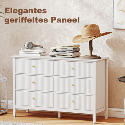 Commode moderne 6 tiroirs, double coffre, blanc