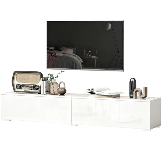 Floating TV Stand For 75 Inch TVs, 70.9 Inch Cabinet, High Gloss White, White TV Stands High Gloss White at Gallery Canada