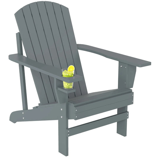 Classic Adirondack Chair, Garden Deck Chair with Cup Holder, Dark Grey Patio Chairs Dark Grey at Gallery Canada