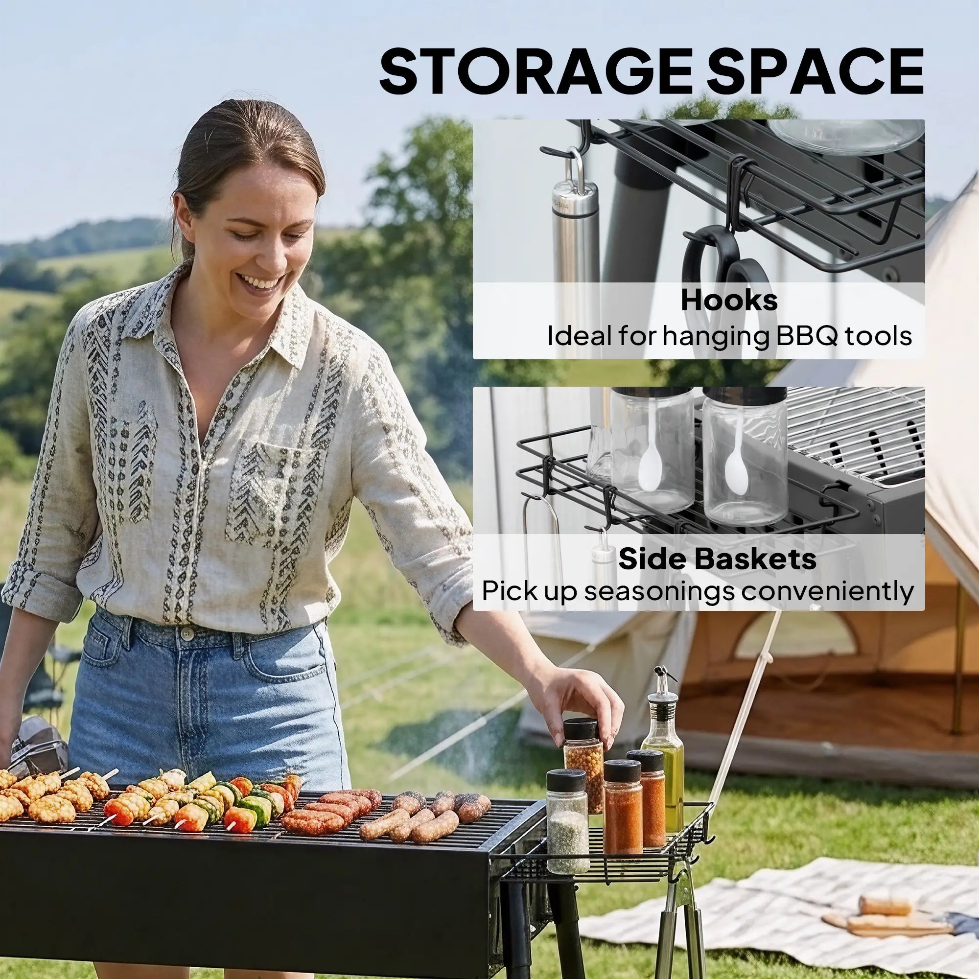 Portable Charcoal Grill With Side Baskets, Hooks, Nets, Black Charcoal BBQ Grils at Gallery Canada