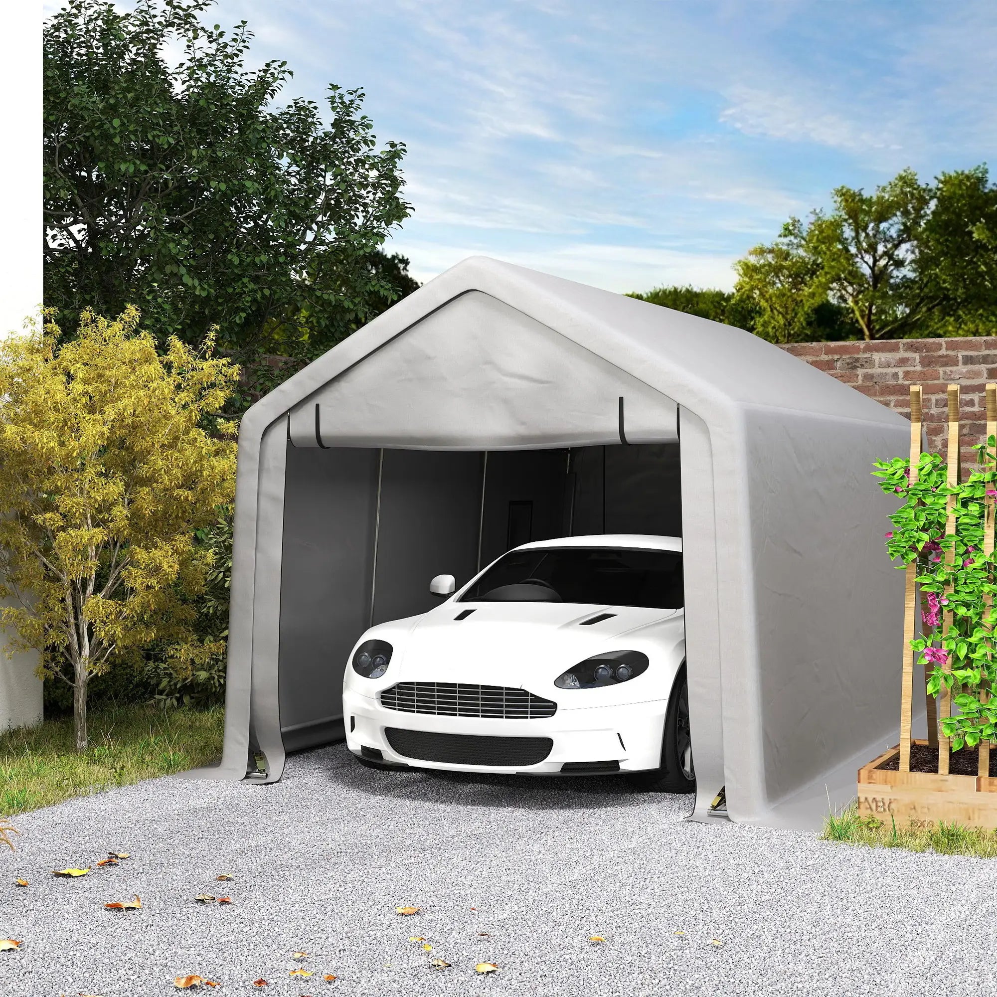 Heavy Duty Carport, 10 x 17 ft, Portable Garage, Roll-up Door, Grey Car Shelters at Gallery Canada