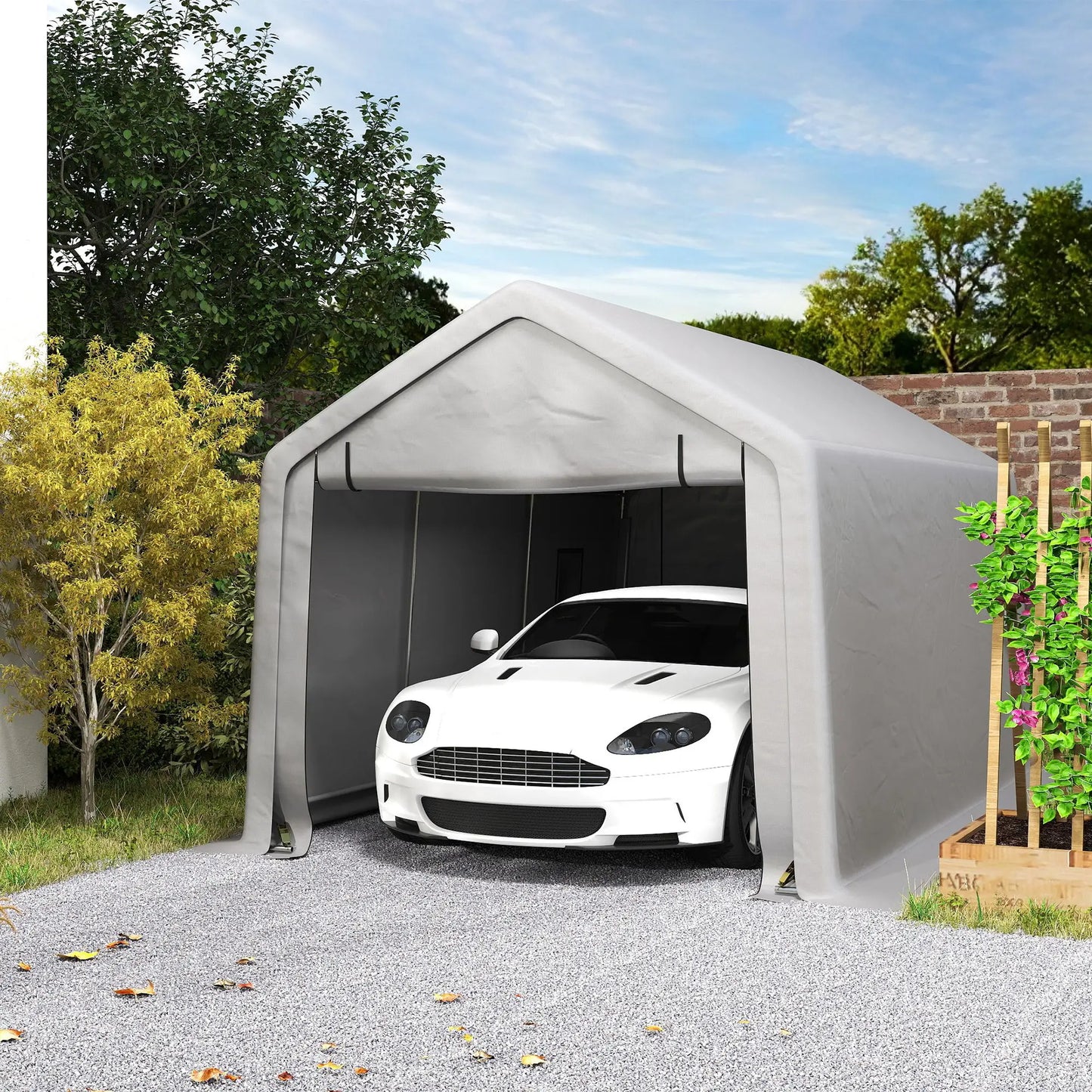 Heavy Duty Carport, 10 x 17 ft, Portable Garage, Roll-up Door, Grey Car Shelters at Gallery Canada