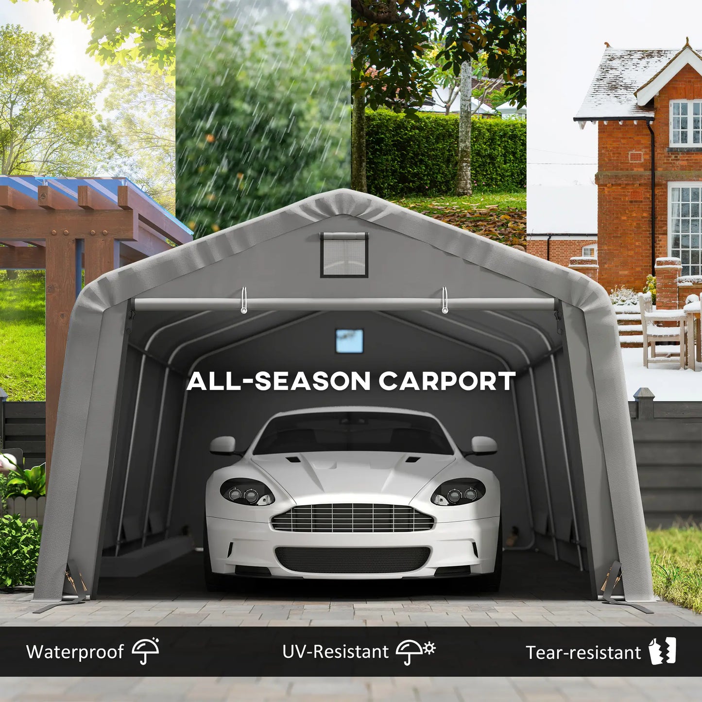 12' x 20' Portable Garage, Heavy Duty Carport Canopy, Light Grey Car Shelters at Gallery Canada