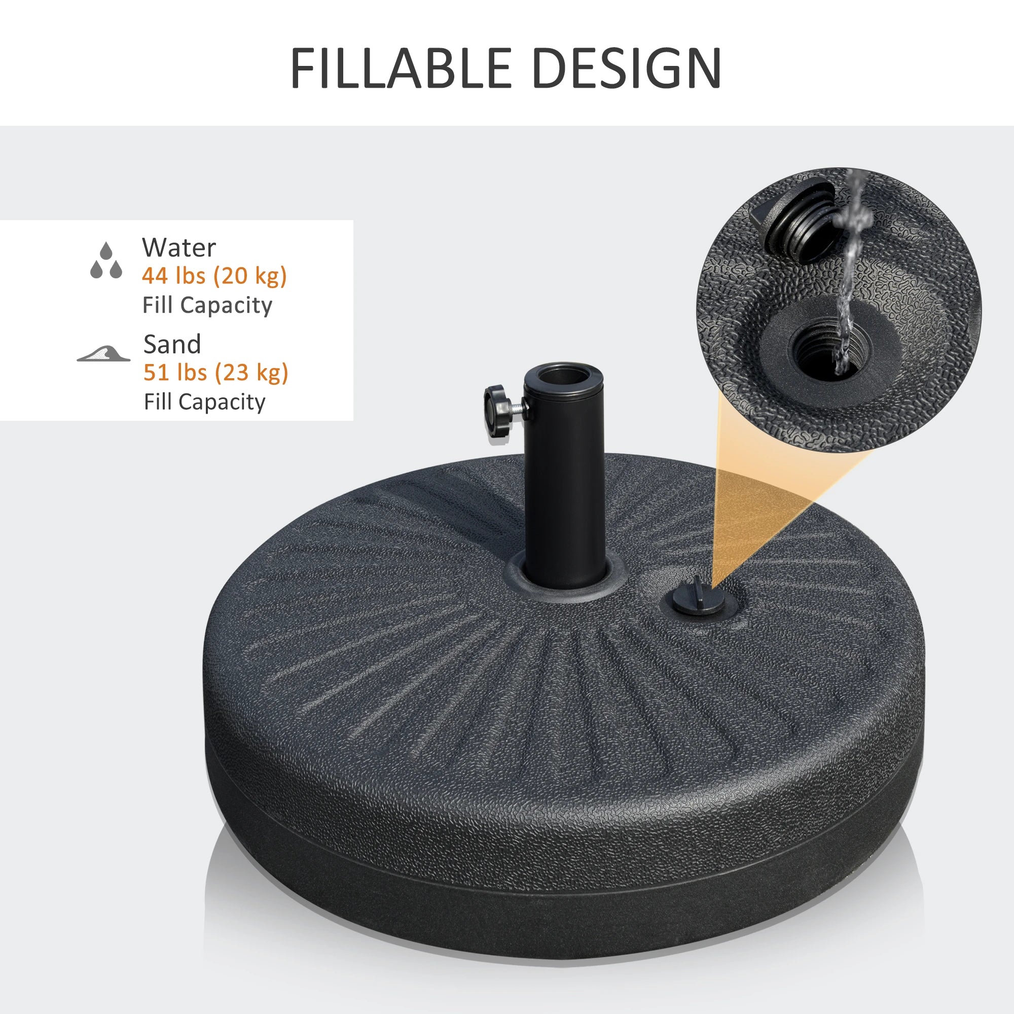 48 lb Heavy Duty Patio Umbrella Base, Water Filled Stand, Black Umbrella Bases at Gallery Canada