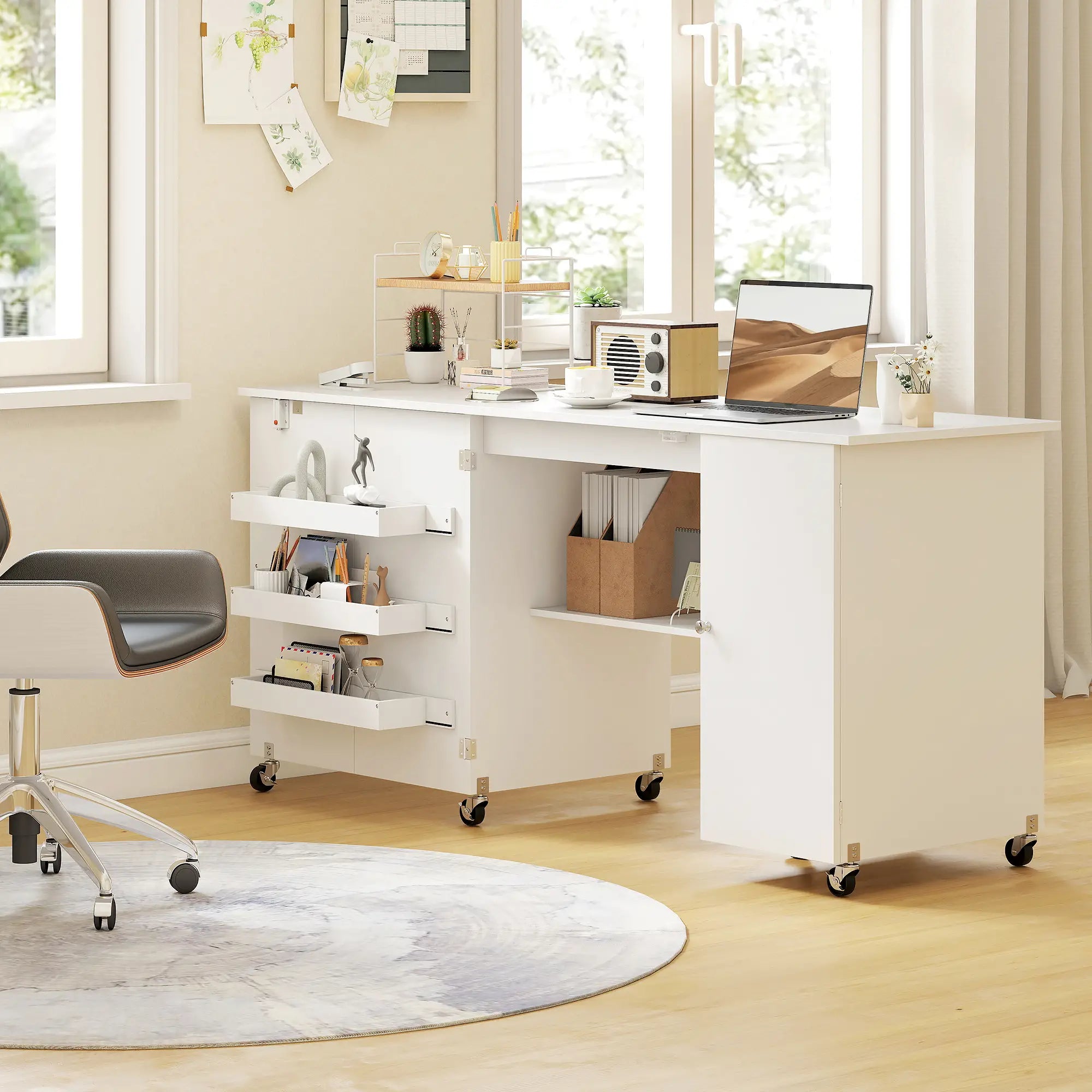 Sewing Machine Table, Drop Leaf, 2 Doors, Adjustable Shelf, White Sewing Cabinets at Gallery Canada