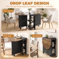 Folding Dining Table, Drop Leaf Design, 2 Shelves, 120cm, Rustic Brown, Brown