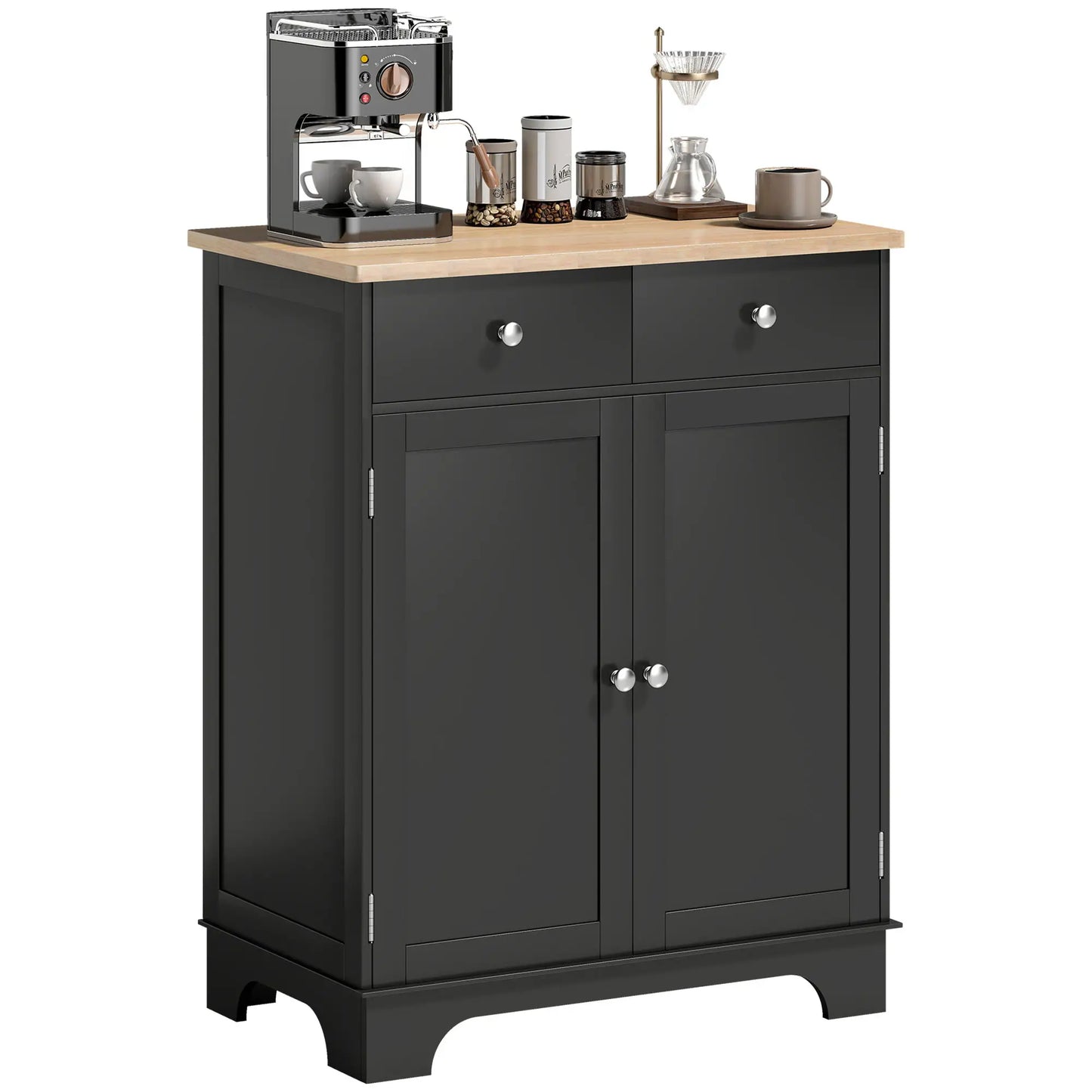 Sideboard Buffet Cabinet, 27" with Adjustable Shelf, 2 Drawers, 2 Doors, Black Kitchen Pantry Cabinets at Gallery Canada