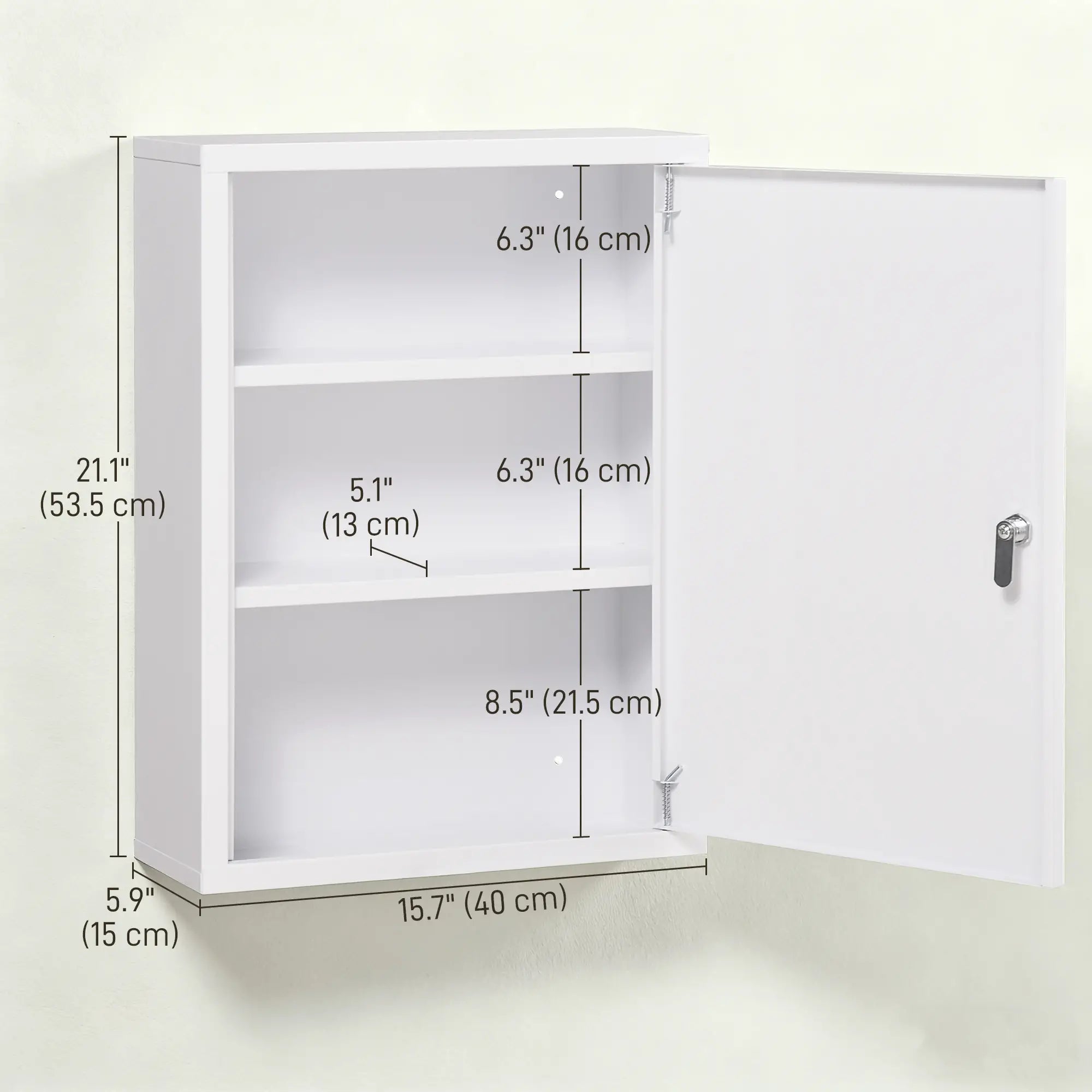 Lockable Medicine Cabinet, 3 Tier Steel Wall Box, 2 Keys, Shelves, White Mirror Medicine Cabinets at Gallery Canada
