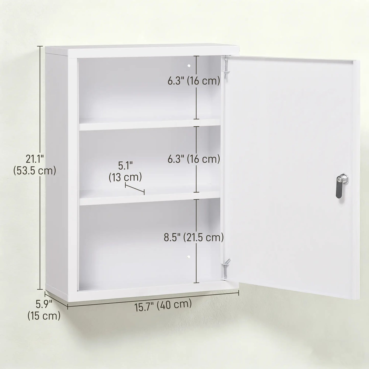 Lockable Medicine Cabinet, 3 Tier Steel Wall Box, 2 Keys, Shelves, White Mirror Medicine Cabinets at Gallery Canada
