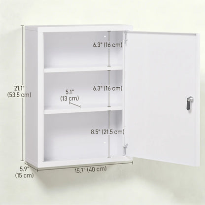 Lockable Medicine Cabinet, 3 Tier Steel Wall Box, 2 Keys, Shelves, White Mirror Medicine Cabinets at Gallery Canada