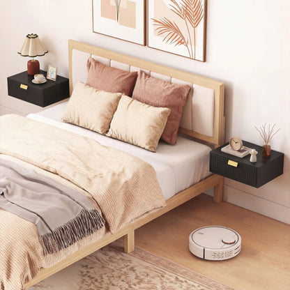 Modern Floating Nightstands, Set of 2, Wall Mounted, Wave Drawer, Black Bedside Tables at Gallery Canada