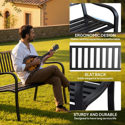50" Steel Garden Bench Patio Chair Outdoor Seat, Black Outdoor Benches at Gallery Canada