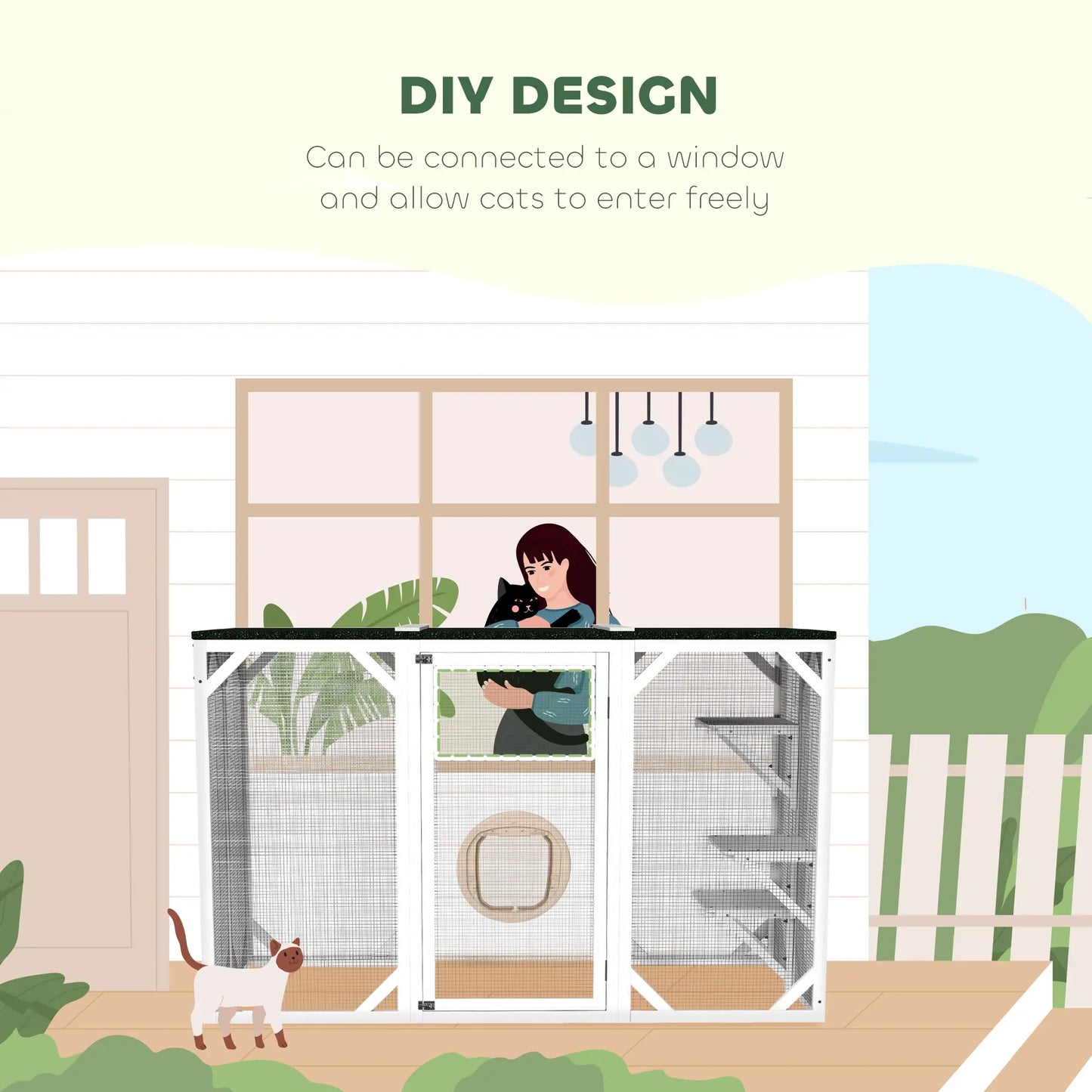 Outdoor Cat Enclosure, Waterproof Roof, Multi-Level Platforms, Lock, White Outdoor Cat Enclosures at Gallery Canada