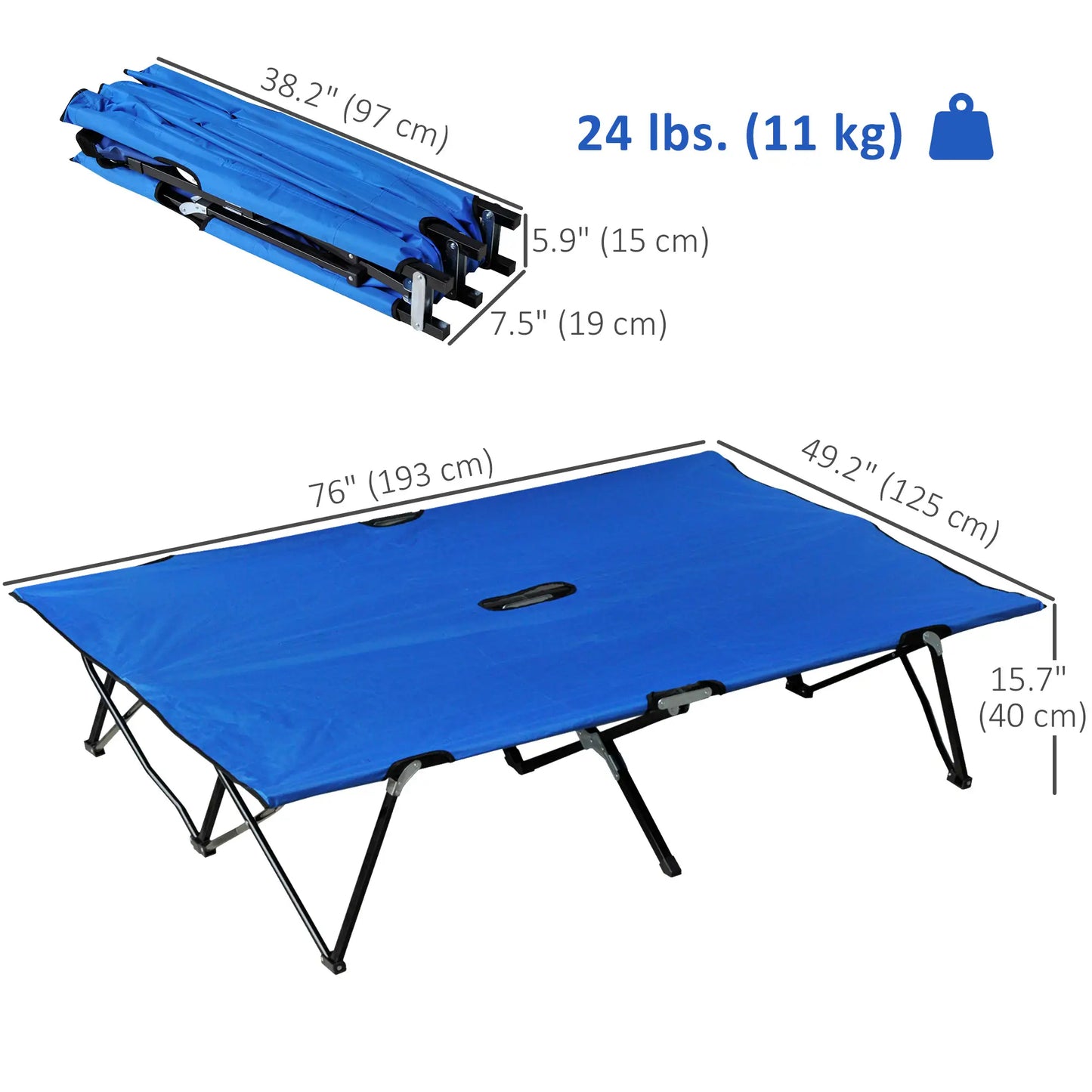 76" Two Person Folding Camping Cot, Portable Military Bed, Blue Camping Cots at Gallery Canada