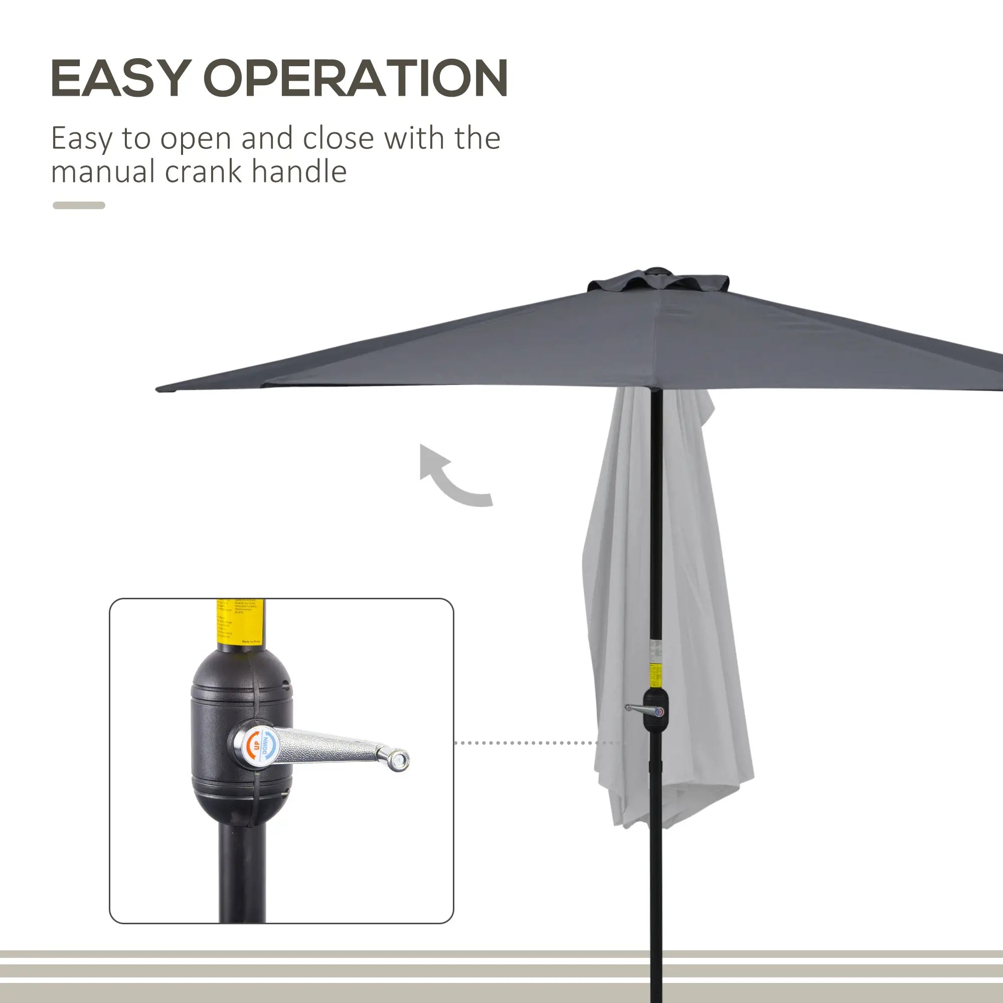 9.8ft Half Umbrella, Semi Round Patio Parasol, Crank Handle, Top Vent, Grey Sun Umbrellas at Gallery Canada