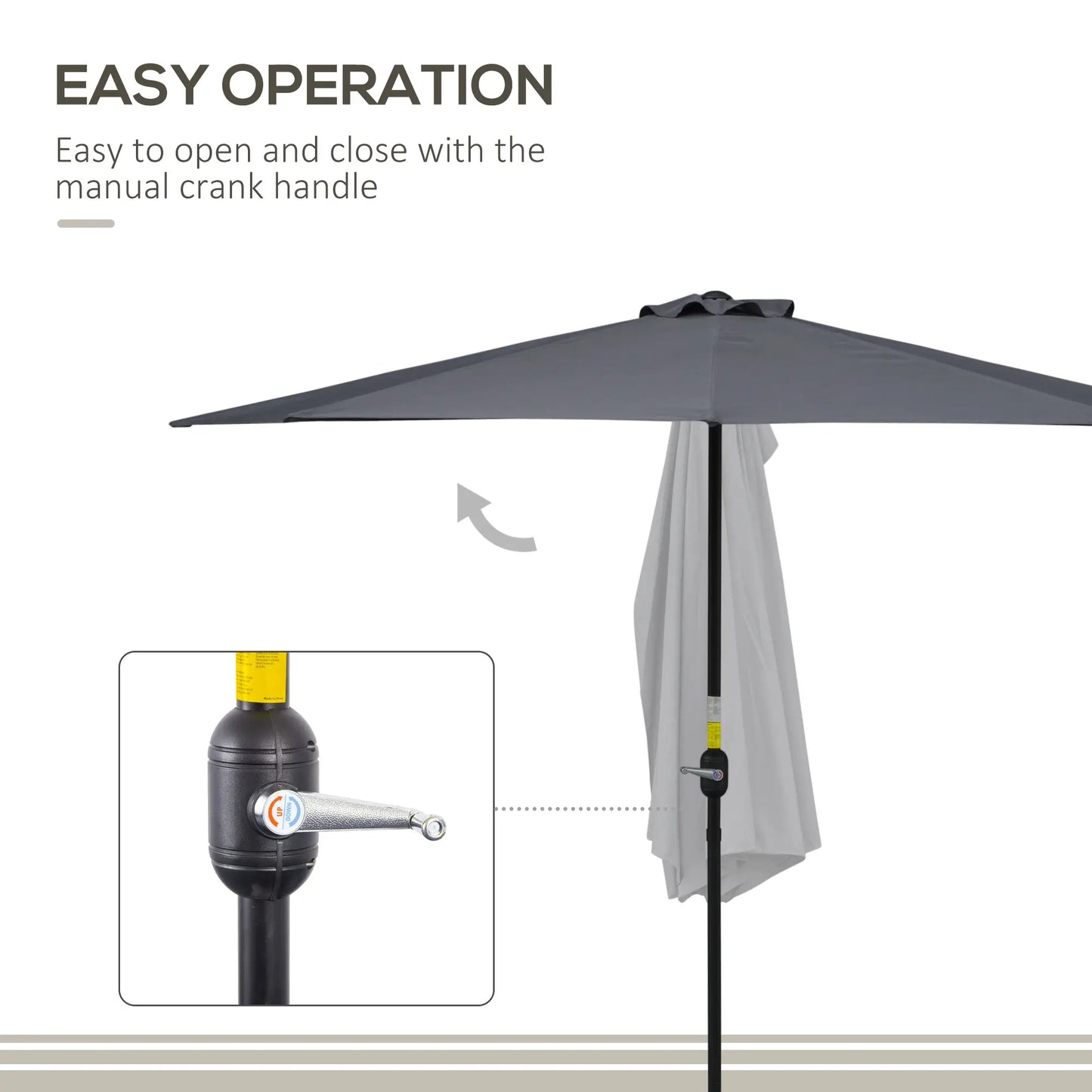 9.8ft Half Umbrella, Semi Round Patio Parasol, Crank Handle, Top Vent, Grey Sun Umbrellas at Gallery Canada