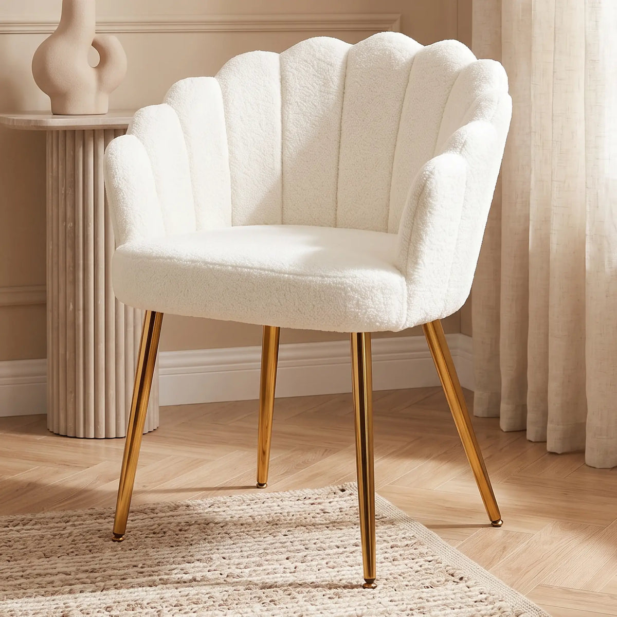 Accent Chair Petal-Back Design Modern Living Room Chair with Metal Legs Cream Accent Chairs at Gallery Canada
