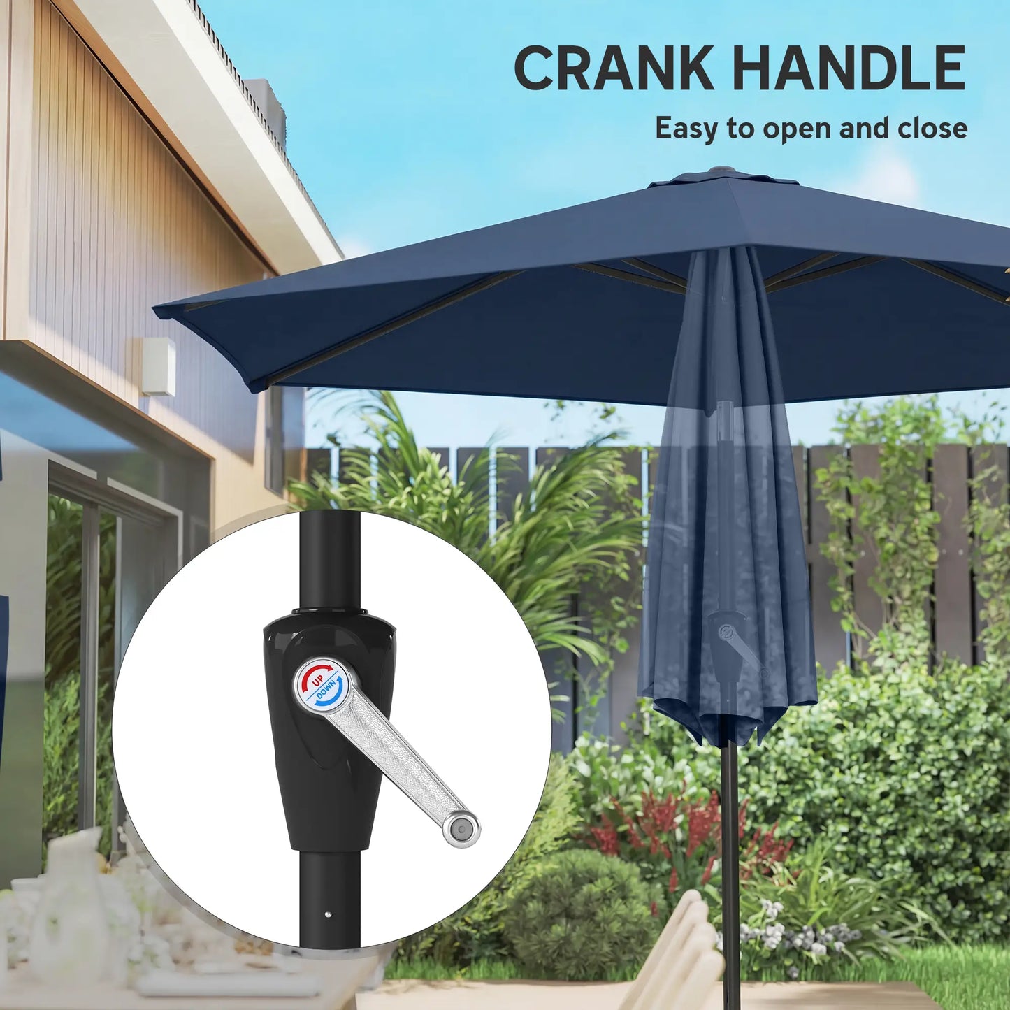 9FT Patio Umbrella With Tilt, Crank, 6 Ribs, UV Protection