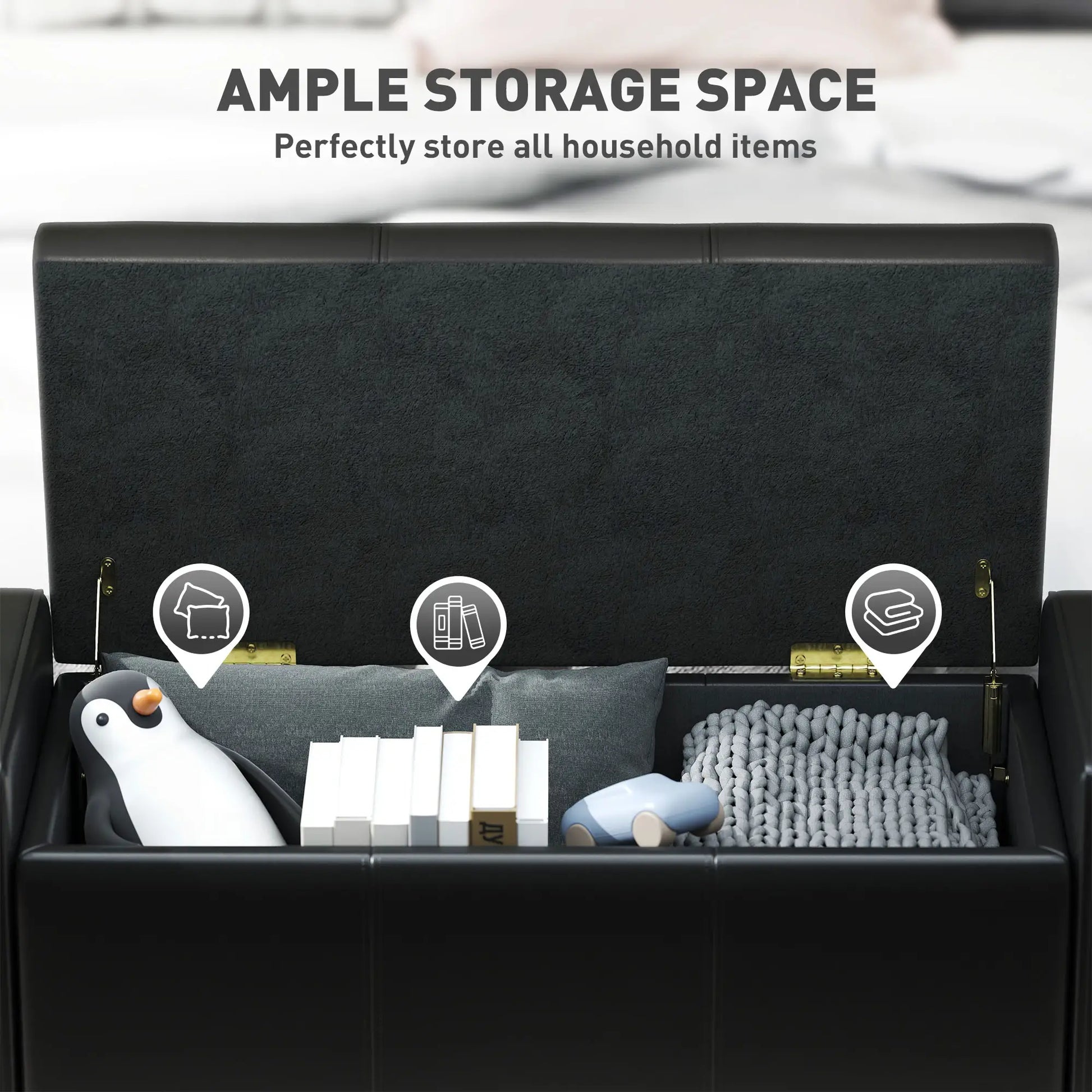 42" Faux Leather Storage Ottoman Bench, Black Storage Ottomans & Benches at Gallery Canada