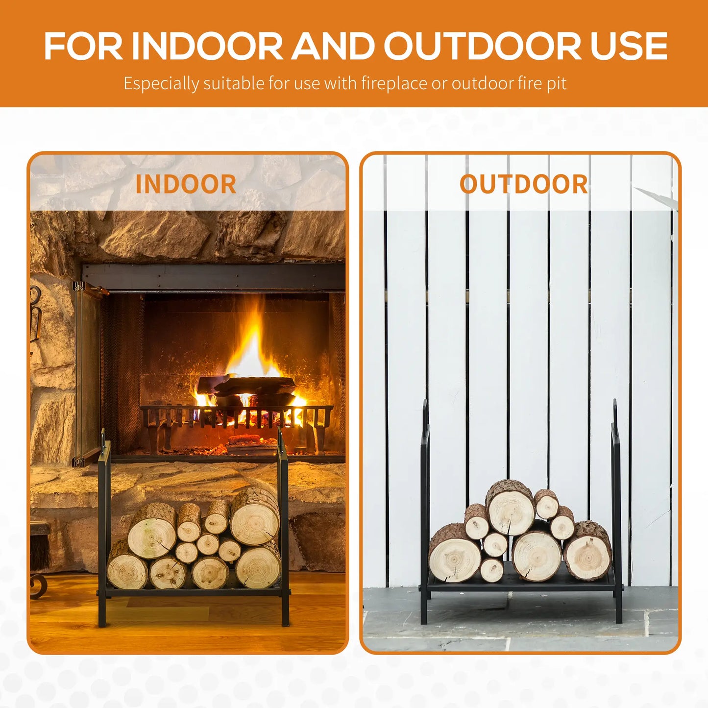 17.5" Heavy-Duty Metal Firewood Rack, Indoor Outdoor, Black Firewood Racks at Gallery Canada