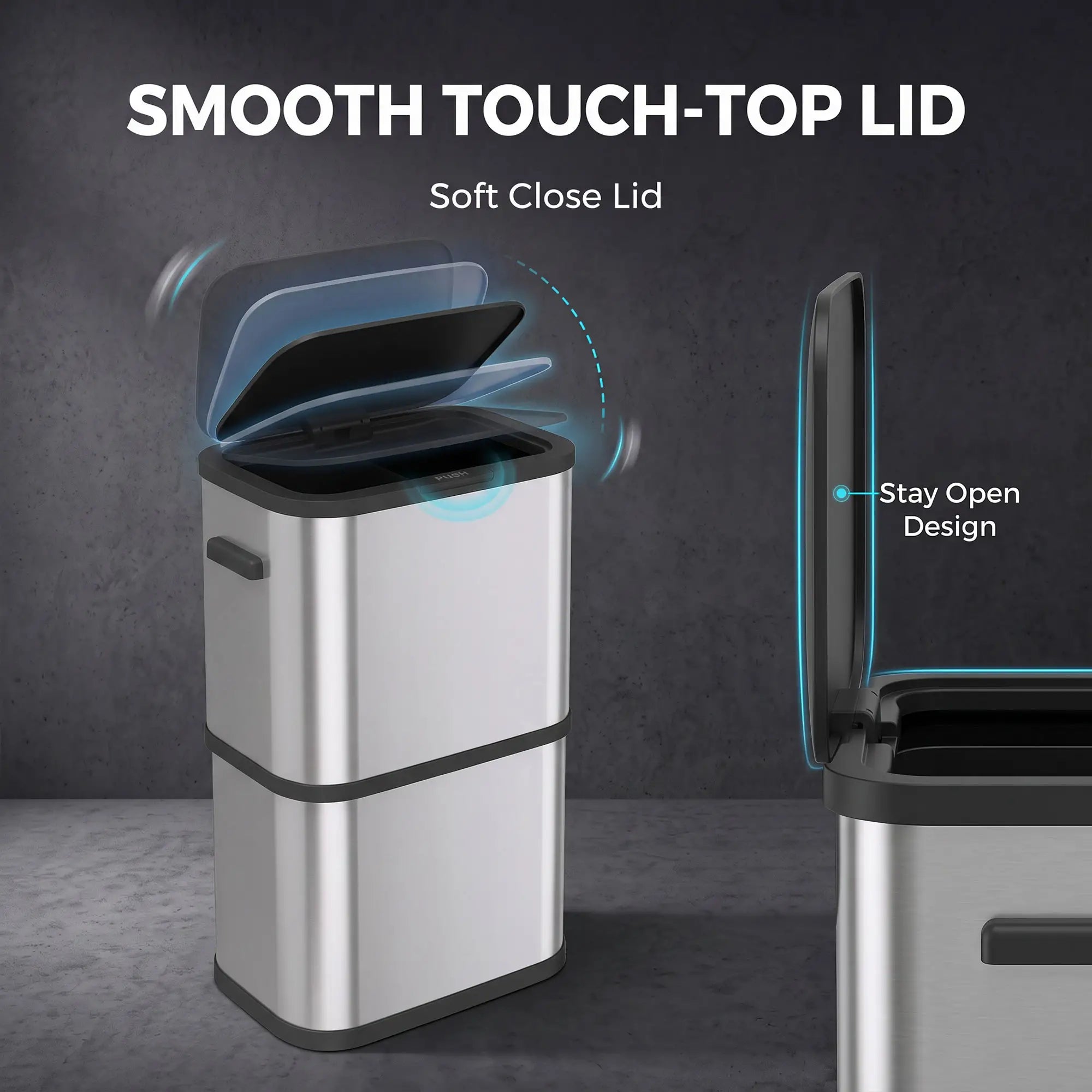 60 L Slim Stainless Steel Trash Can, Soft-Close Lid, Silver Kitchen Trash Cans at Gallery Canada