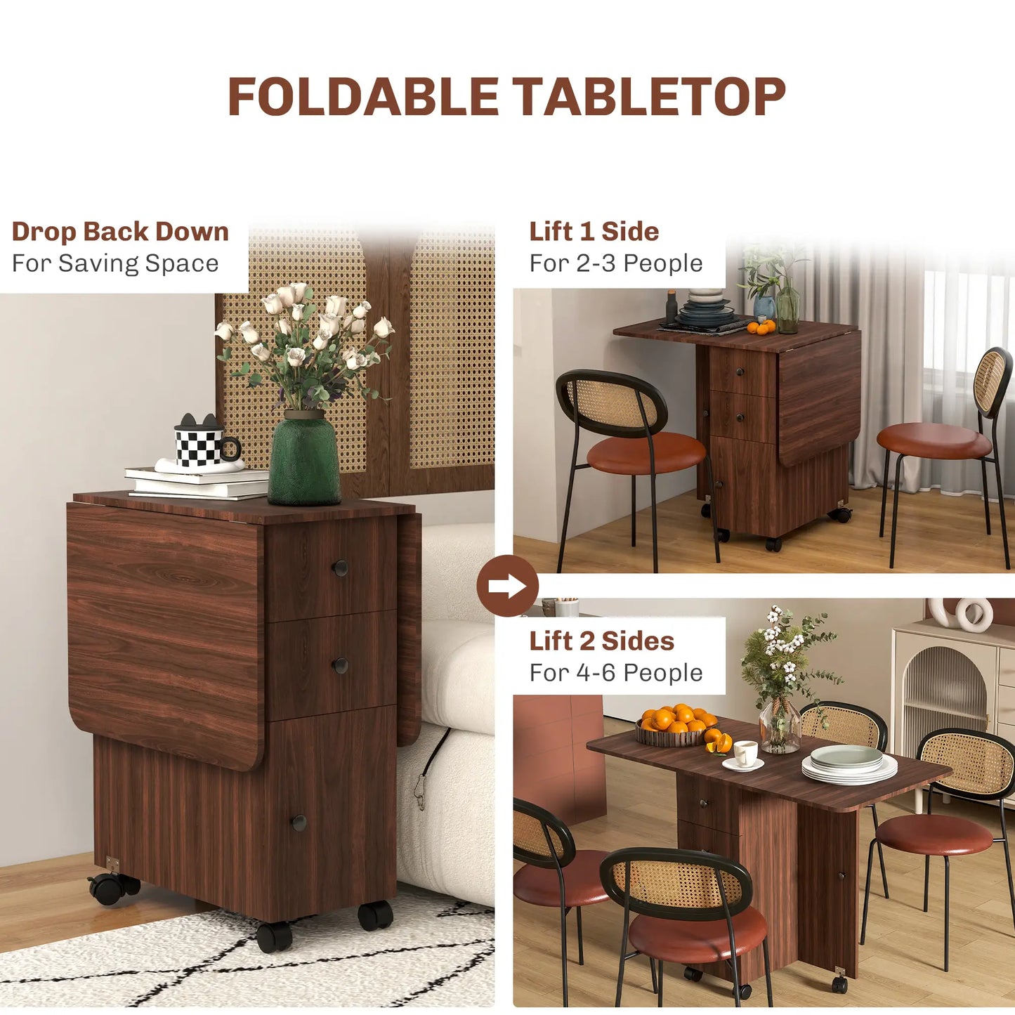 Drop Leaf Dining Table, Mobile Folding Table With Drawers, Brown Bar Tables & Dining Tables at Gallery Canada