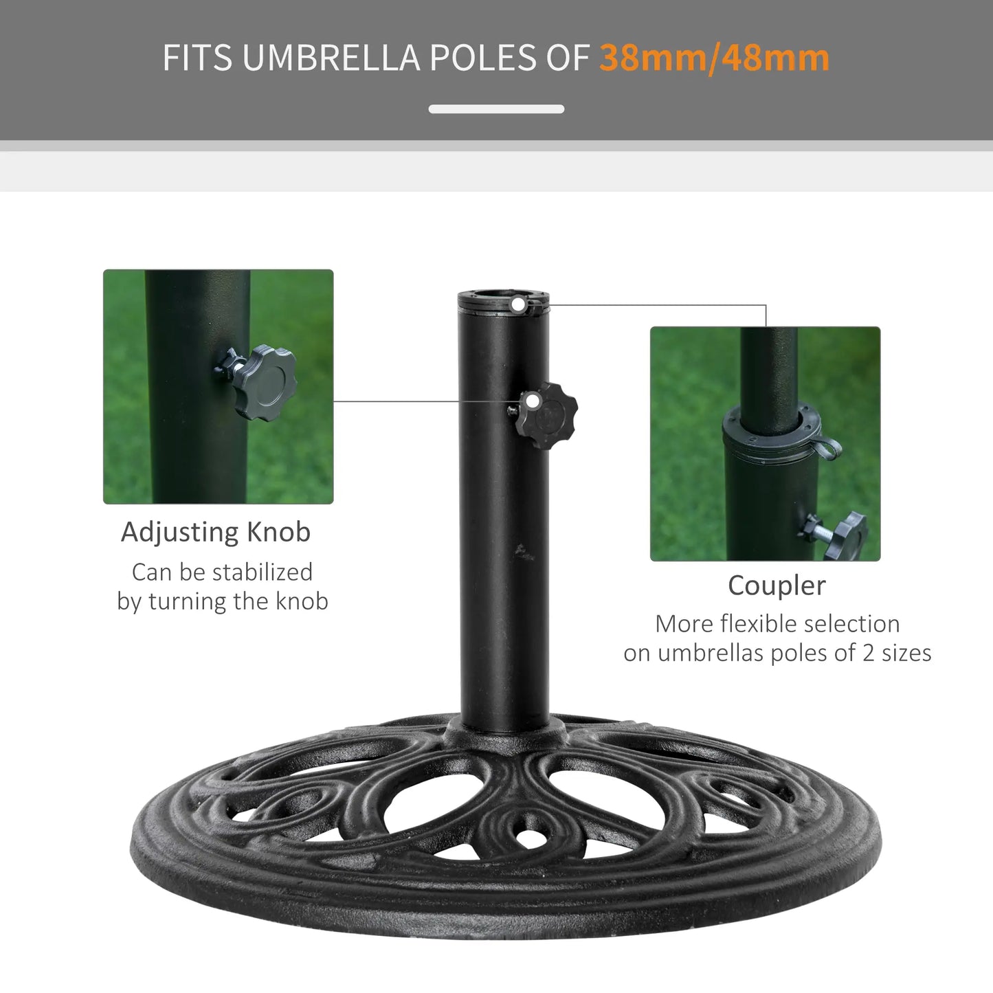 Round Cast Iron Umbrella Base Stand, Outdoor Patio Garden, Fits 1.5" Pole, Black Umbrella Bases at Gallery Canada