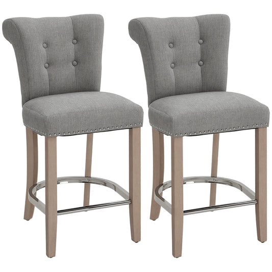 Upholstered Counter Height Bar Stools, Set of 2, Wood Legs, Grey Bar Stools Grey at Gallery Canada