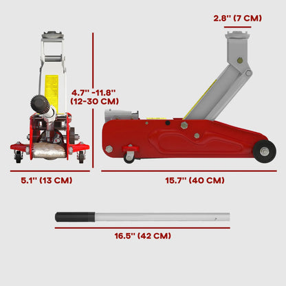 Hydraulic Racing Floor Jack, 4.7"-11.8" Lifting Range, 2 Ton Capacity, Red Automotive at Gallery Canada