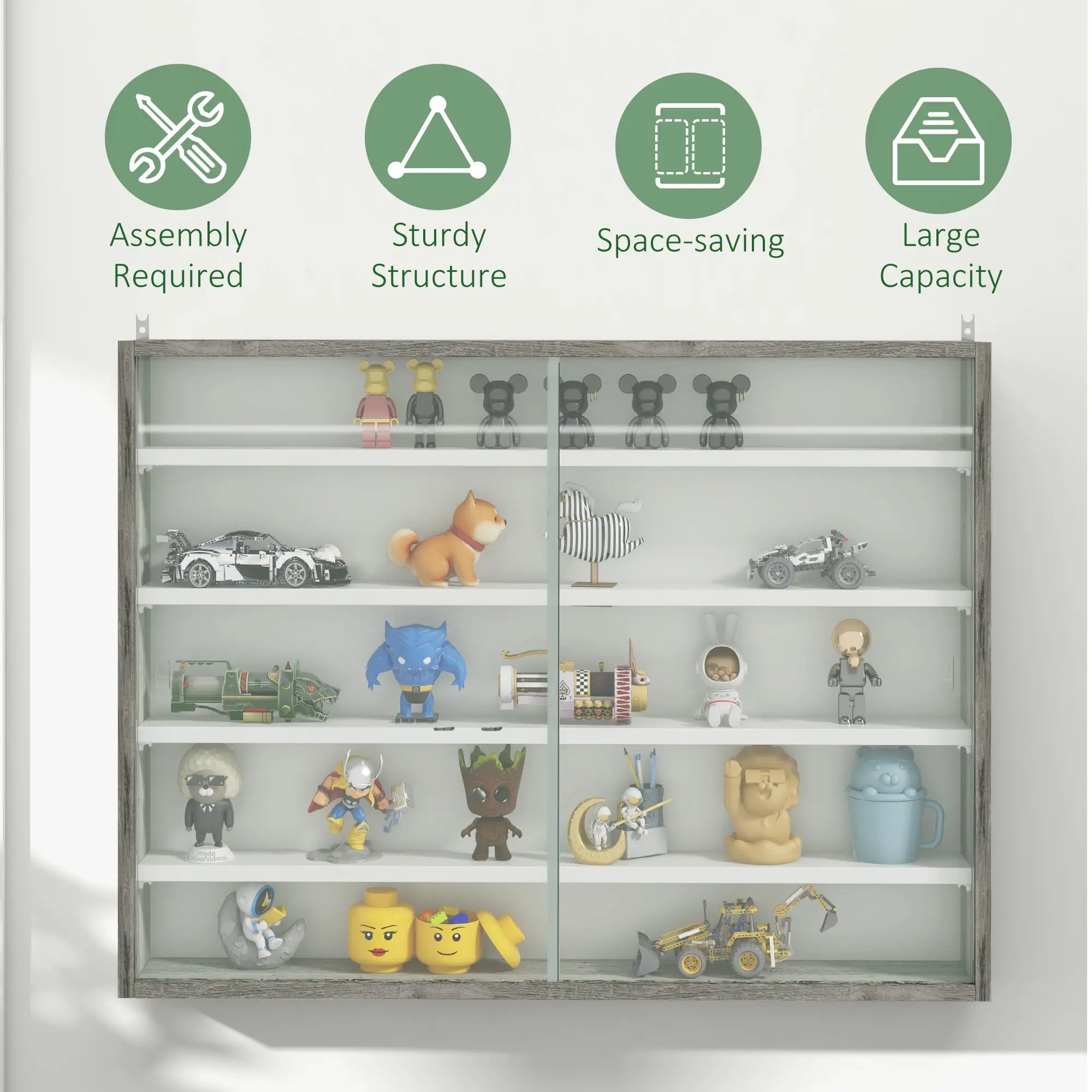 5-Tier Display Cabinet, Glass Curio Cabinet, White Display Bookshelves at Gallery Canada