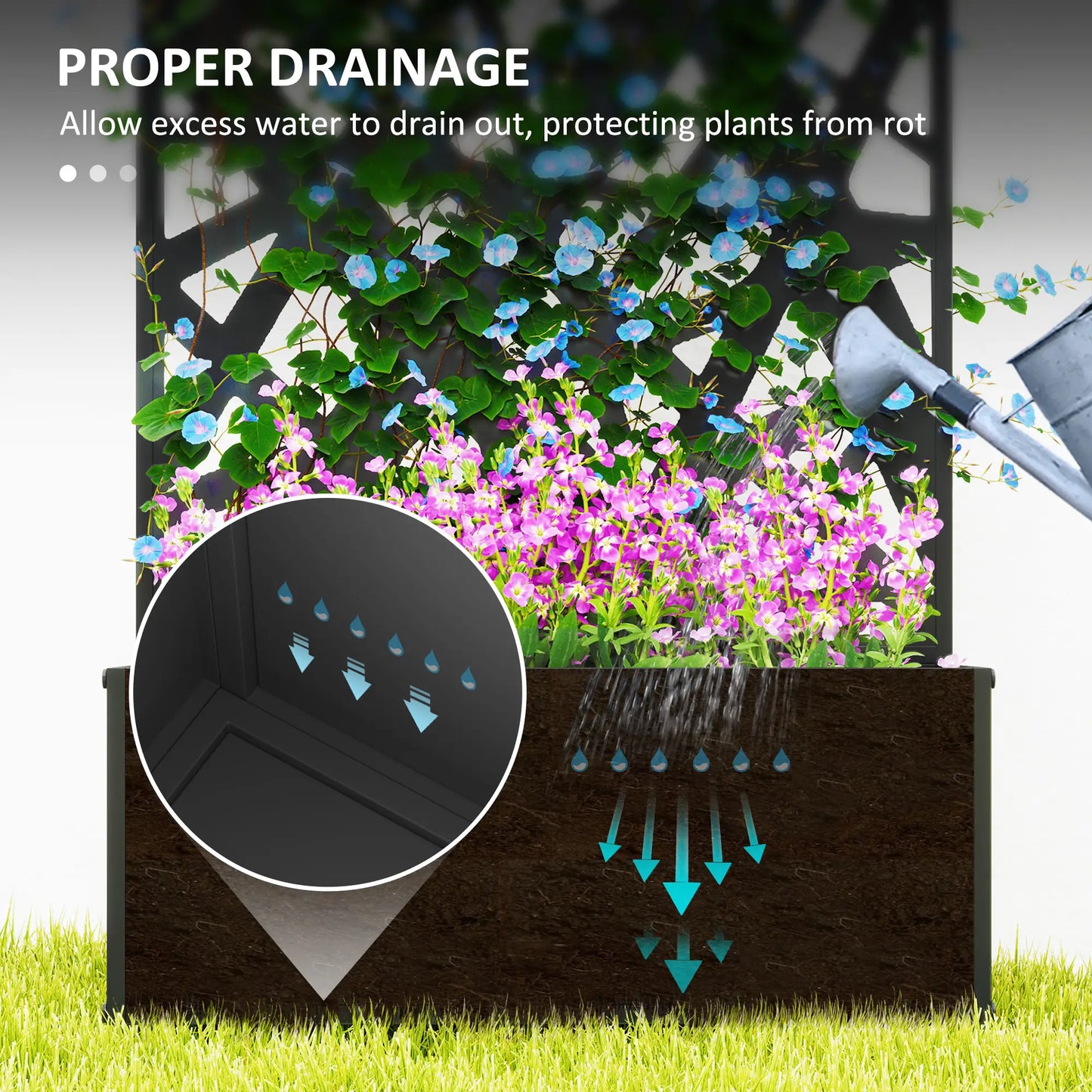 Metal Raised Garden Bed With Trellis, Privacy Panel, Irregular Line Cut-Outs