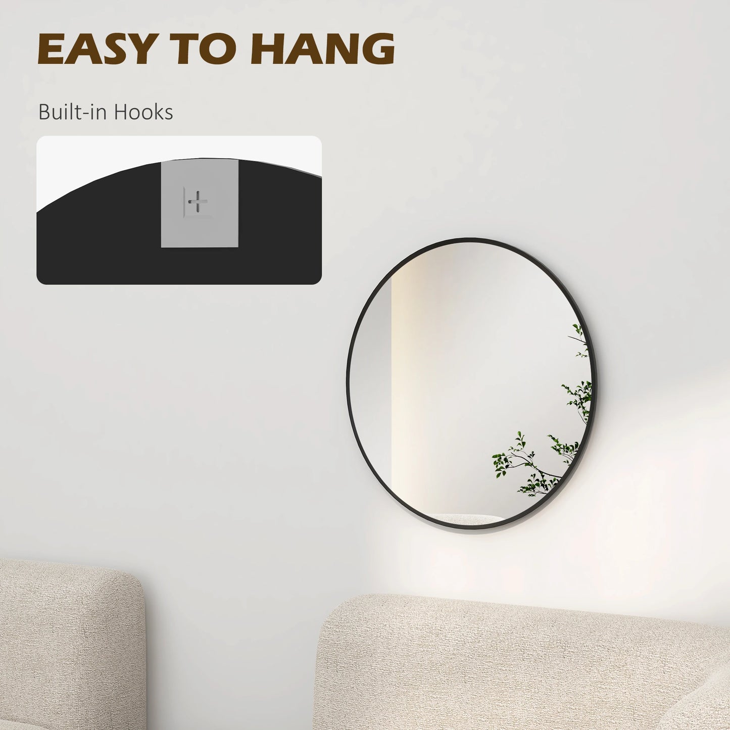 24" Round Wall Mirror, Modern Home Decor for Bedroom Living Room Bathroom, Black Wall Mirrors at Gallery Canada