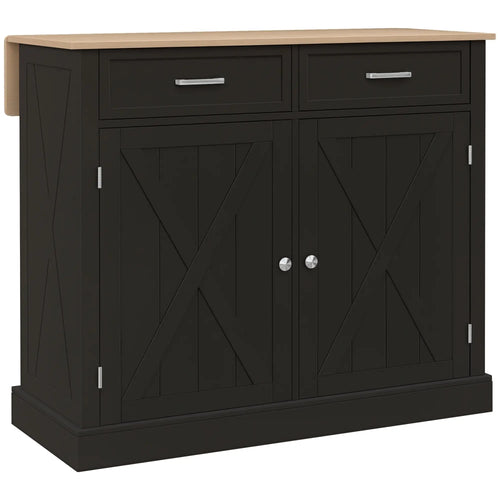 Kitchen Island with Drop Leaf, 2 Drawers, Adjustable Shelves, Black