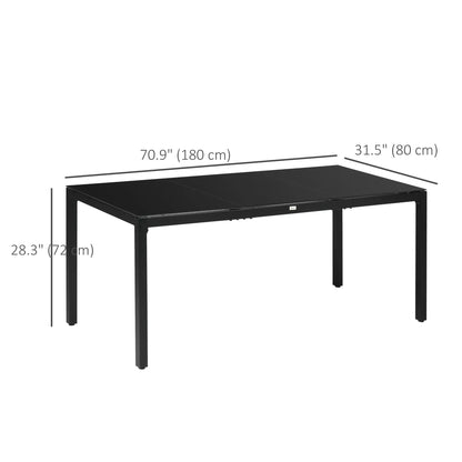 Rectangular Outdoor Dining Table For 8, Tempered Glass Top, Aluminum Frame, 70.9" x 31.5" x 28.3", Black Patio Dining Tables at Gallery Canada