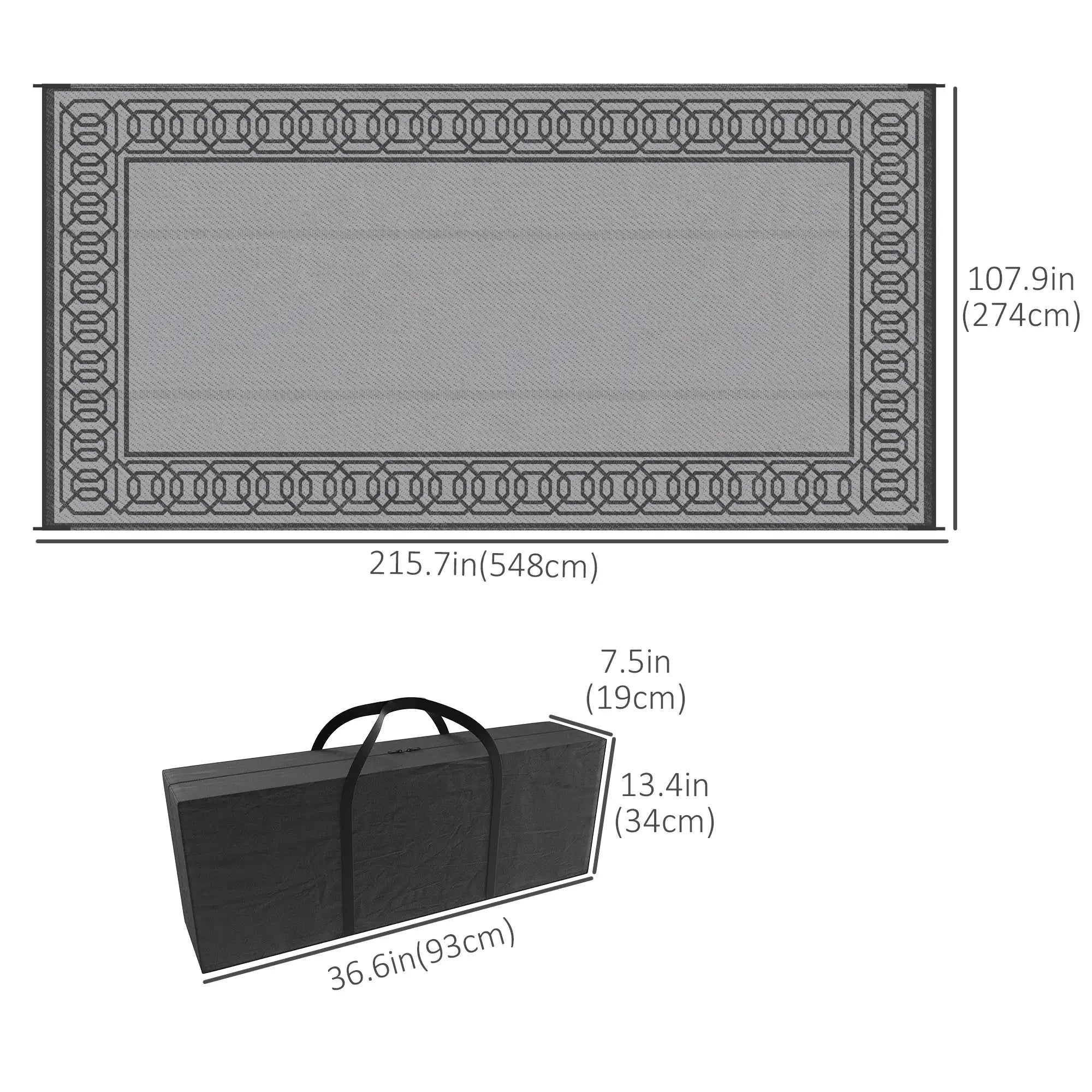 Portable Outdoor Rug, 9' x 18', Waterproof, Reversible, Black and Grey Outdoor Reversible Rugs at Gallery Canada