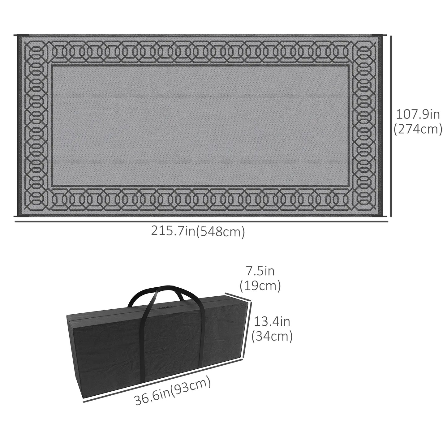Portable Outdoor Rug, 9' x 18', Waterproof, Reversible, Black and Grey Outdoor Reversible Rugs at Gallery Canada