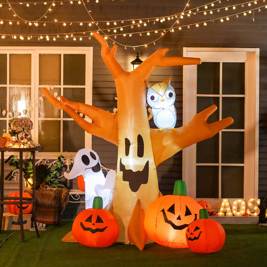 Inflatable Halloween Decoration, Haunted Tree with Owl, Ghost, Pumpkins, Outdoor LED Display, 6.5FT Halloween Decorations Brown at Gallery Canada