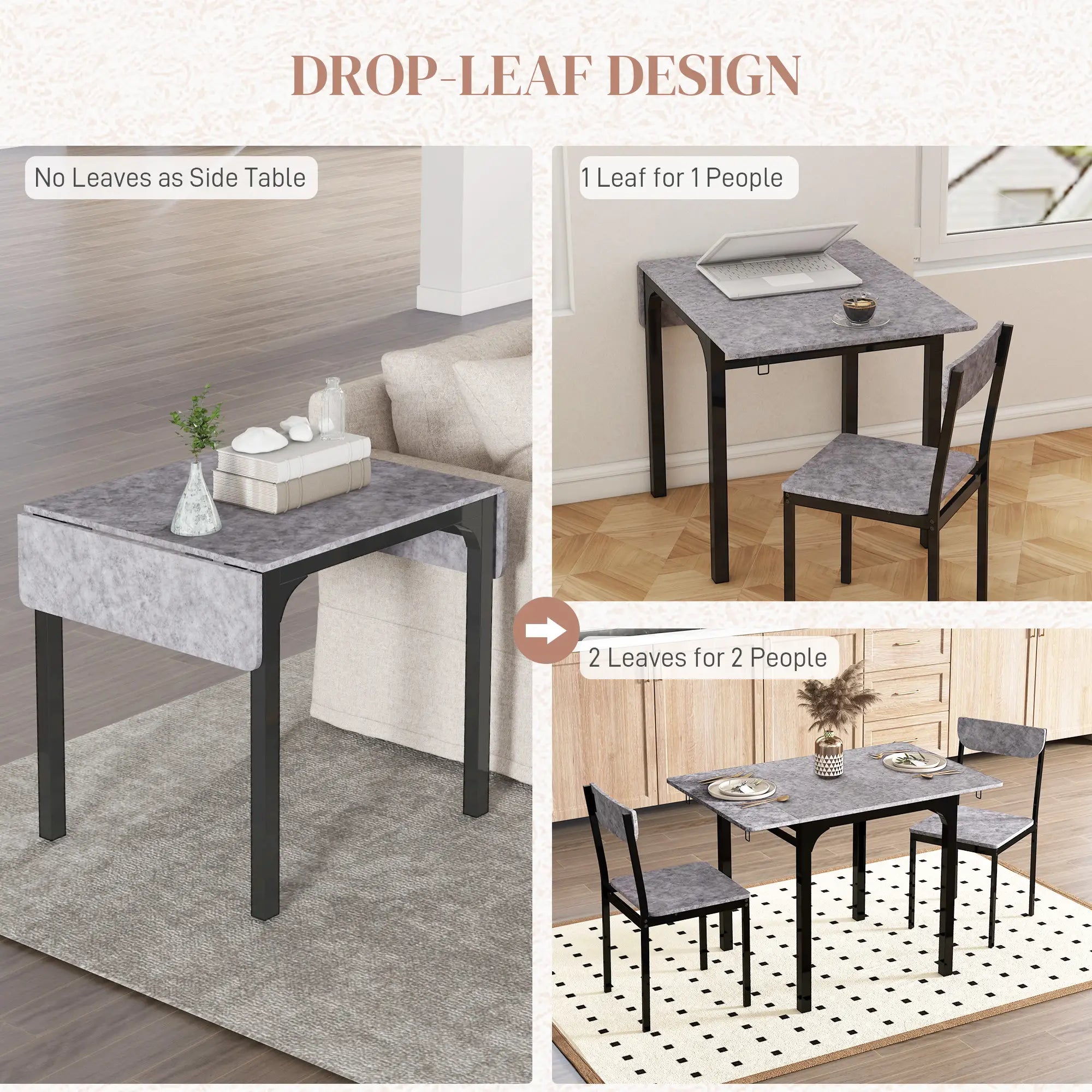 Foldable Dining Table Set for 2, Drop-Leaf Kitchen Table with 2 Chairs Bar Sets at Gallery Canada