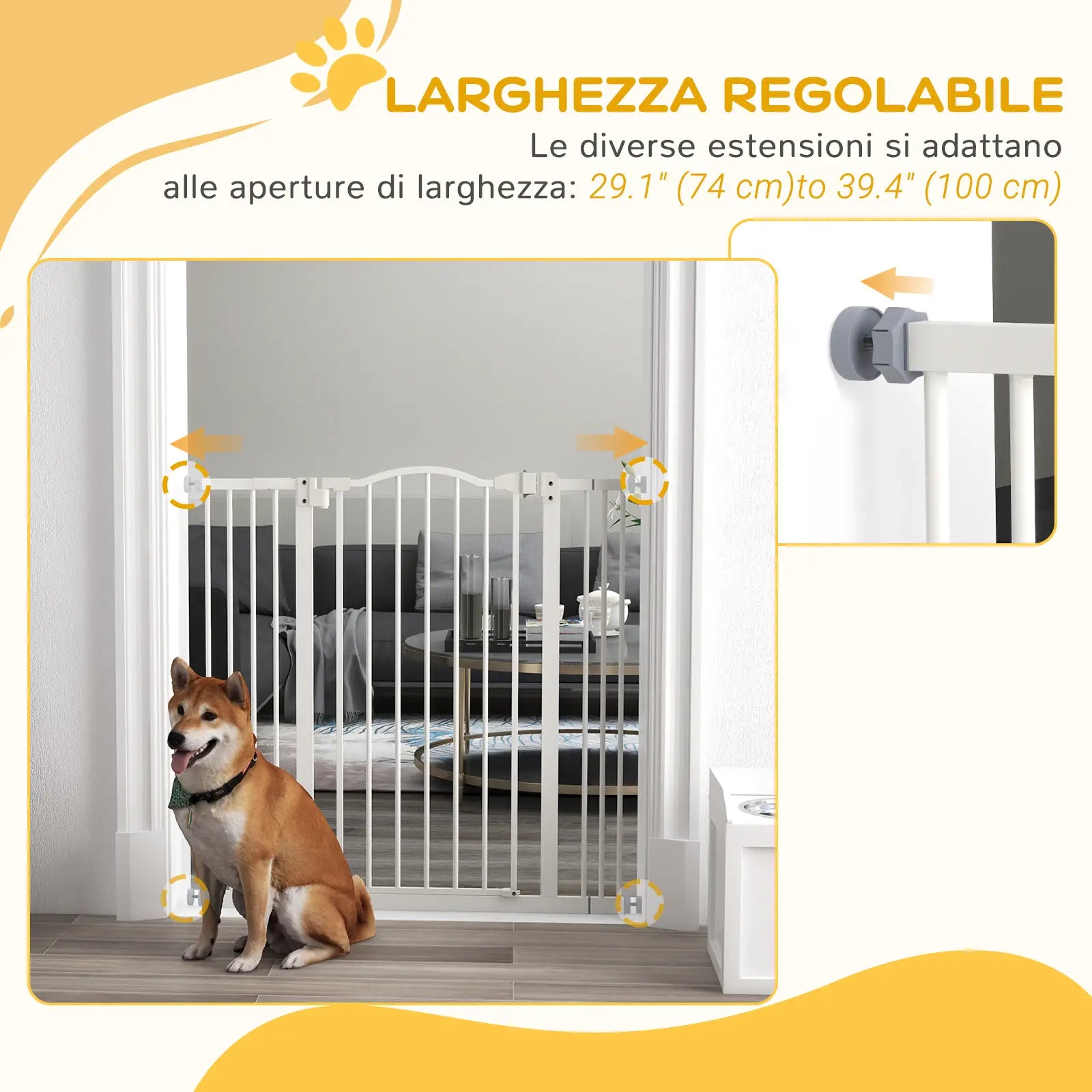 Extra Tall Dog Gate with Door, Pressure Fit, Auto Close, 29-39 Inches, White Houses, Kennels & Pens at Gallery Canada