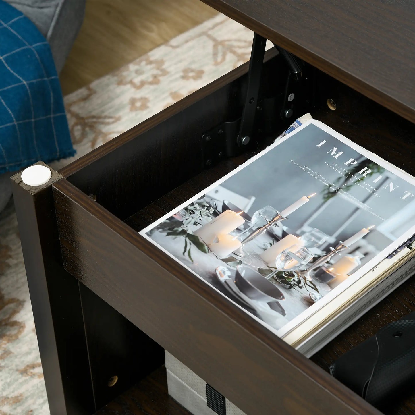 Lift Top Coffee Table, Hidden Storage, 3 Shelves, Espresso Coffee Tables at Gallery Canada